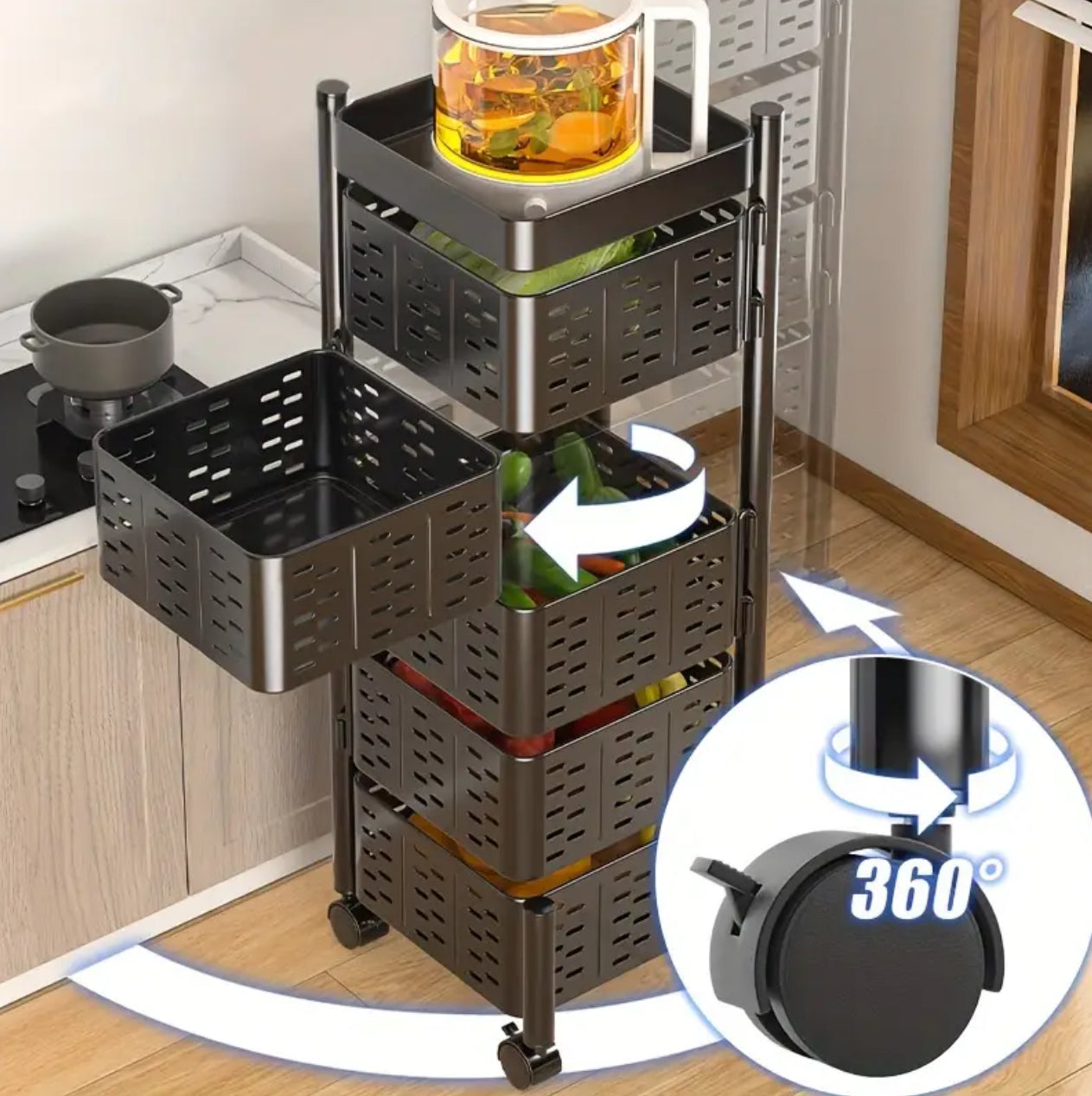 Heavy-duty 5tier Square Multi-layer Basket Storage Rack for Fruits and Vegetable