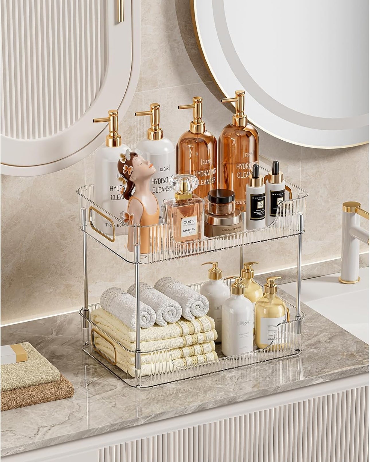 2 Layer Multipurpose Gold Organiser / Storage Jewelry Holder Cosmetics Vanity Tray