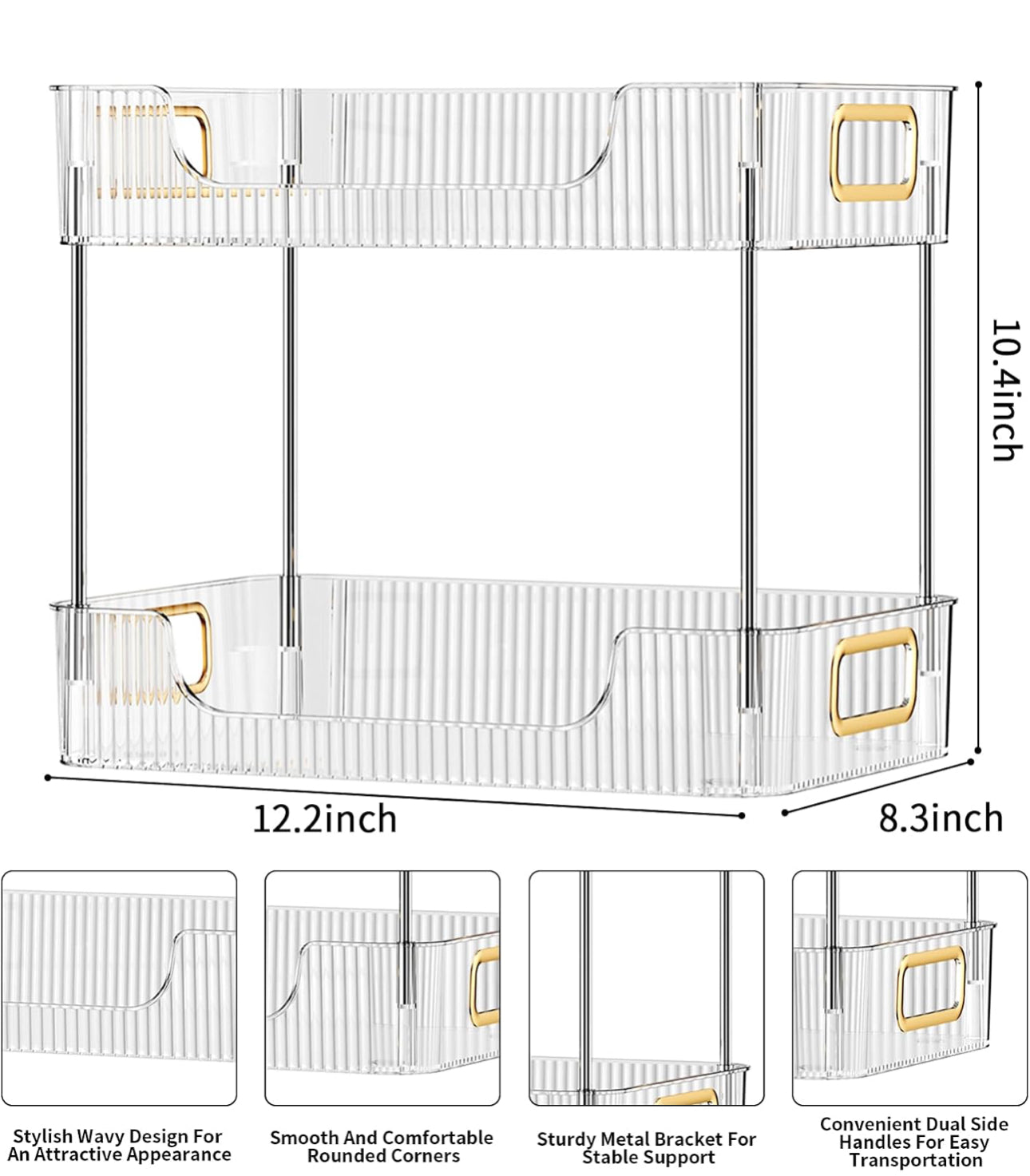 2 Layer Multipurpose Gold Organiser / Storage Jewelry Holder Cosmetics Vanity Tray