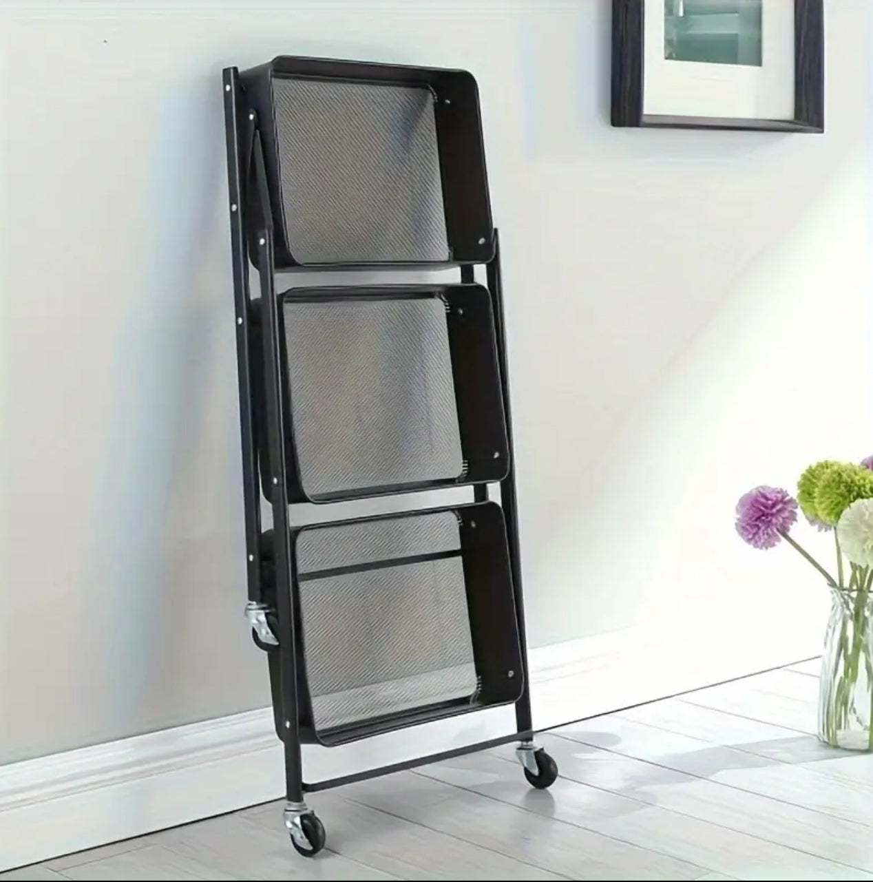 Foldable trolley cart with wheels.