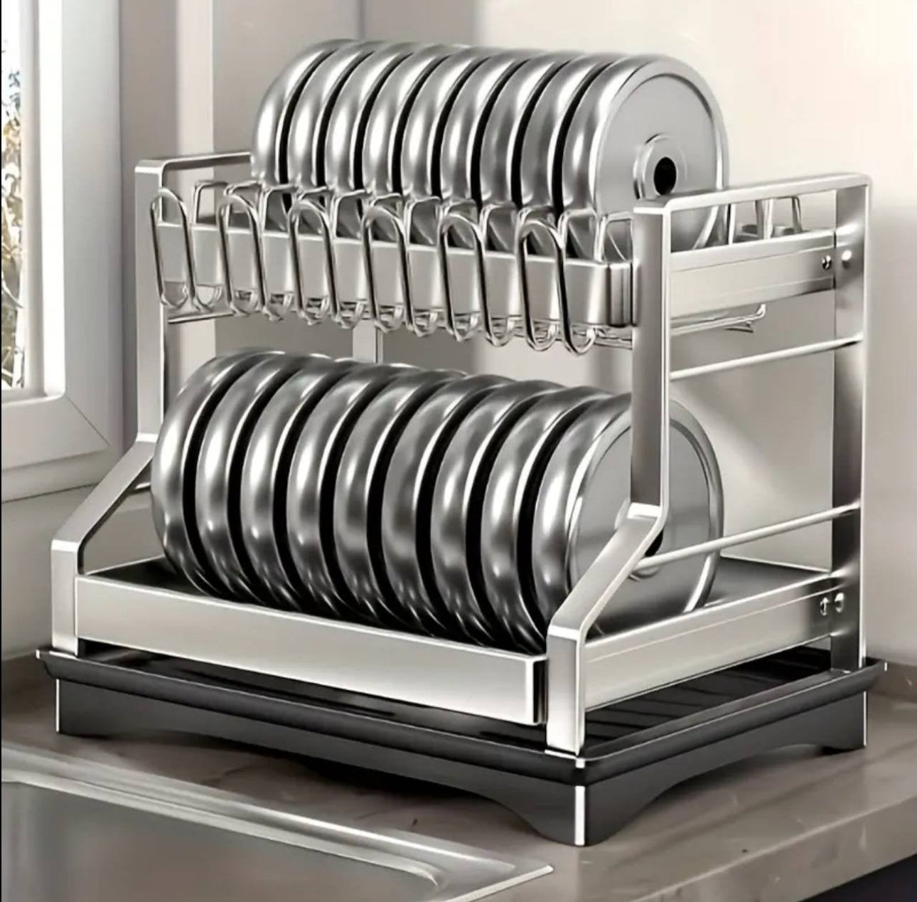 2-Tier Kitchen Dish Rack with drain tray
