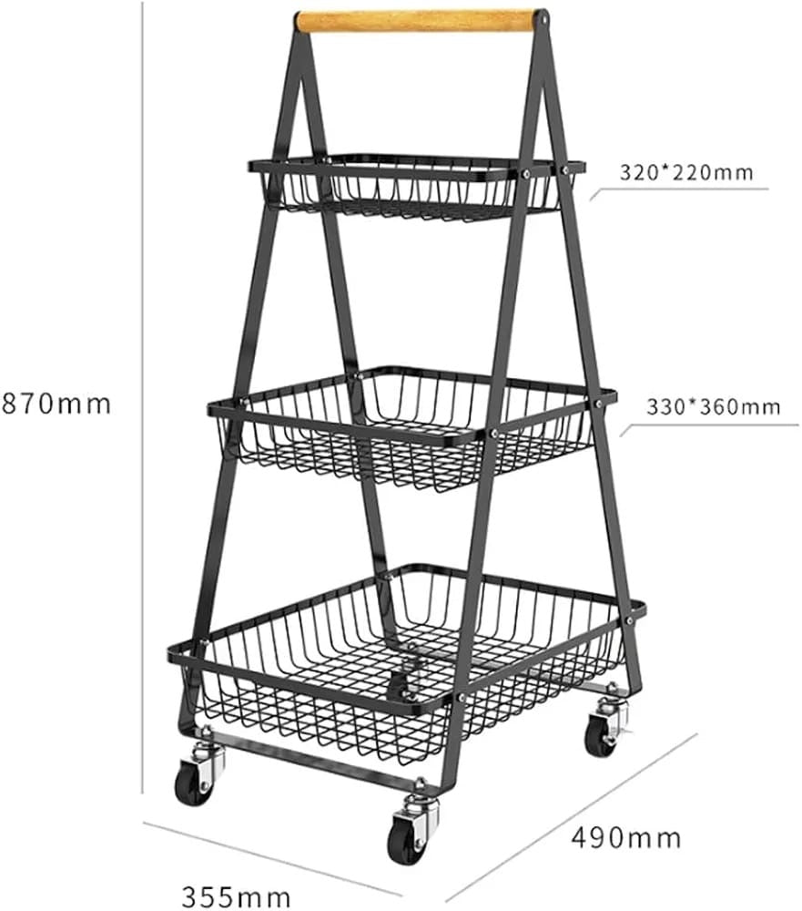 Multi-Function 3-Tier A Shape Metal Mobile Trolley Cart