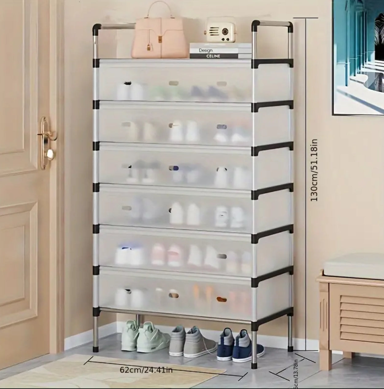 Shoe Rack Six Shelves - Stainless Steel Shoe Organizer