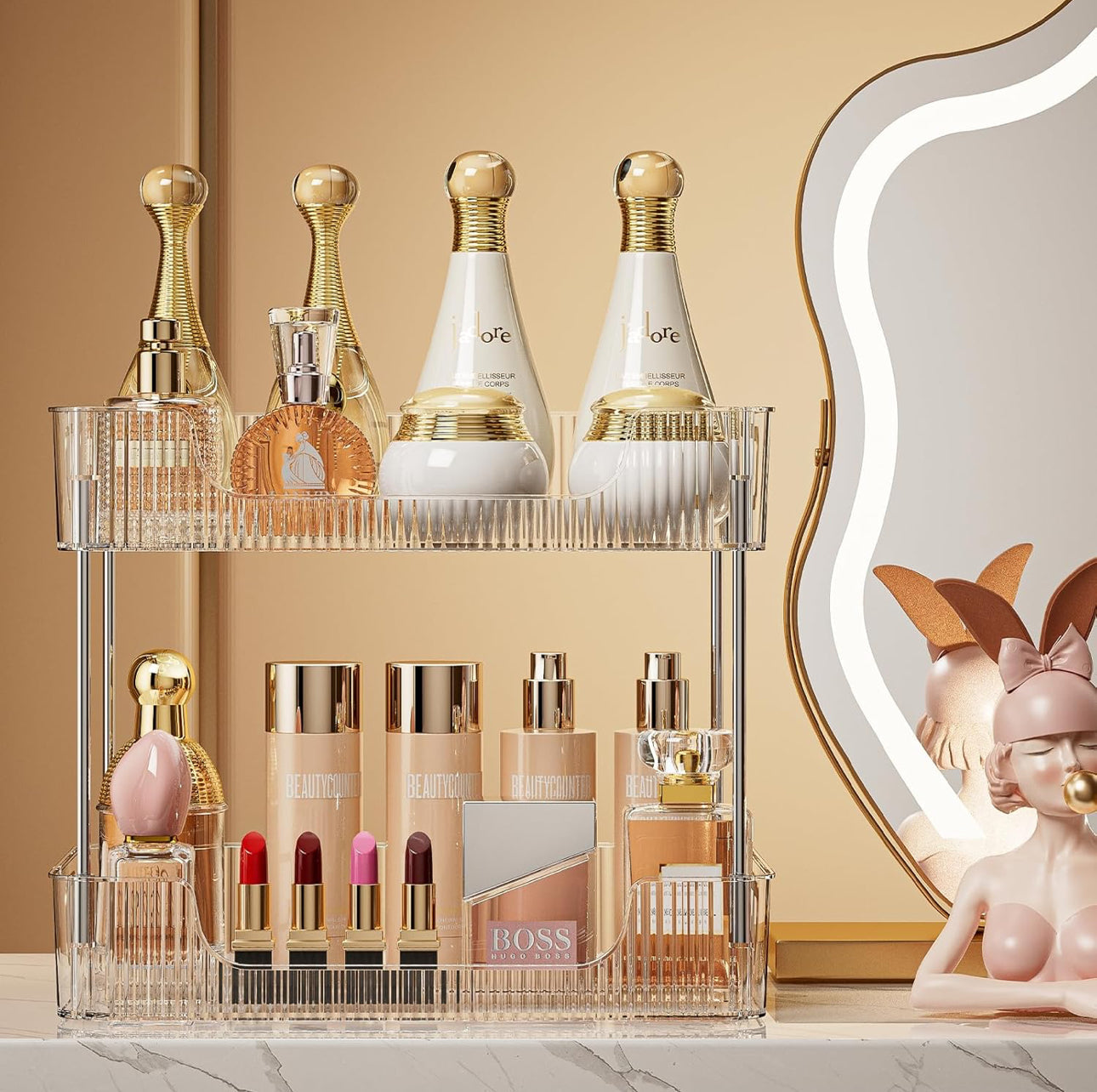2 Layer Multipurpose Gold Organiser / Storage Jewelry Holder Cosmetics Vanity Tray