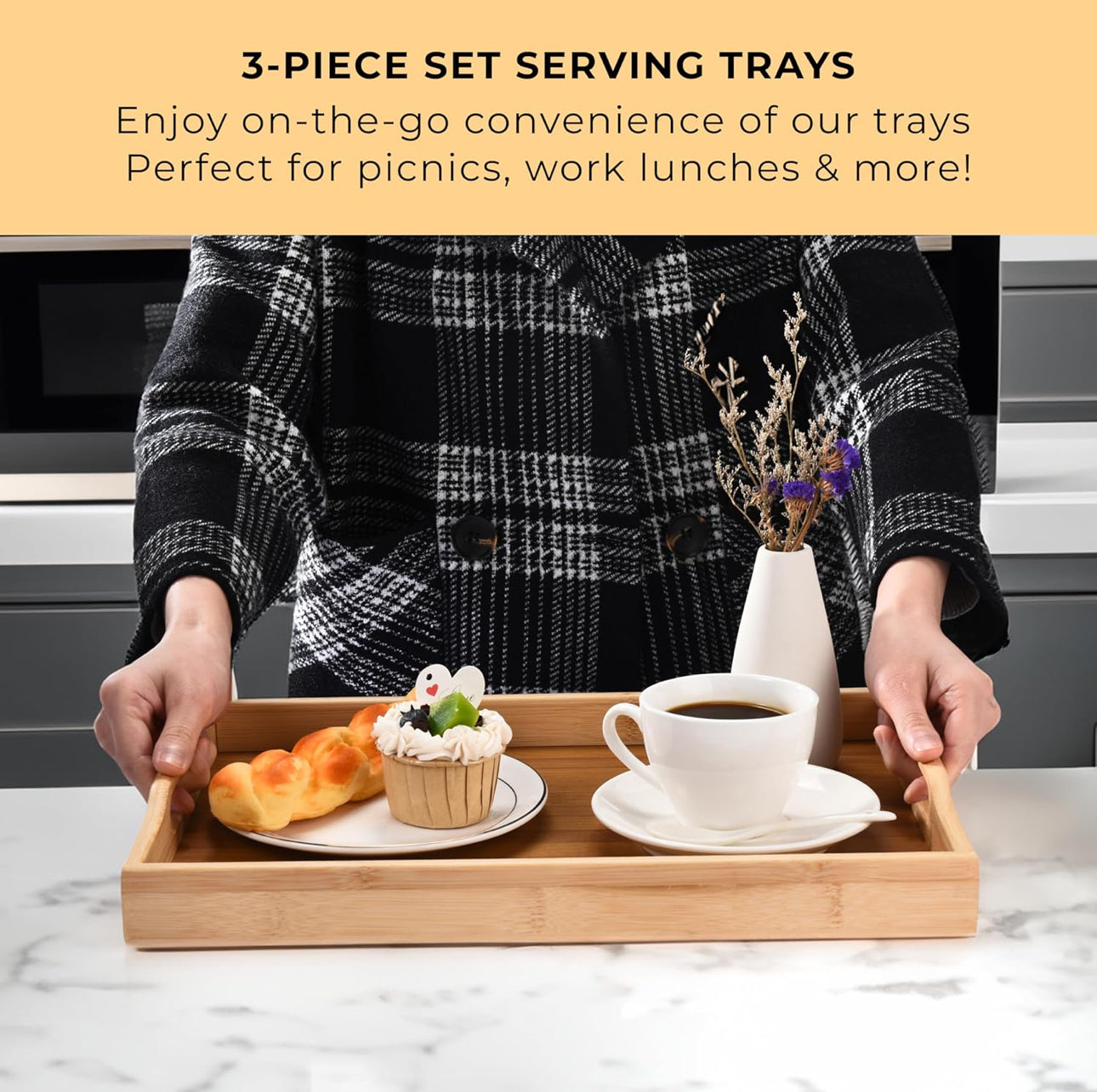 Multifunctional Big sized 3in1 bamboo serving trays