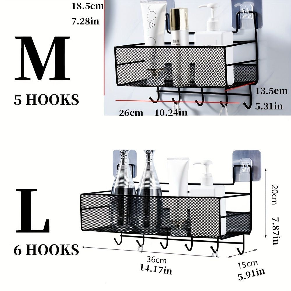 Mesh bathroom rack with hooks
Sticks by adhesive
Large