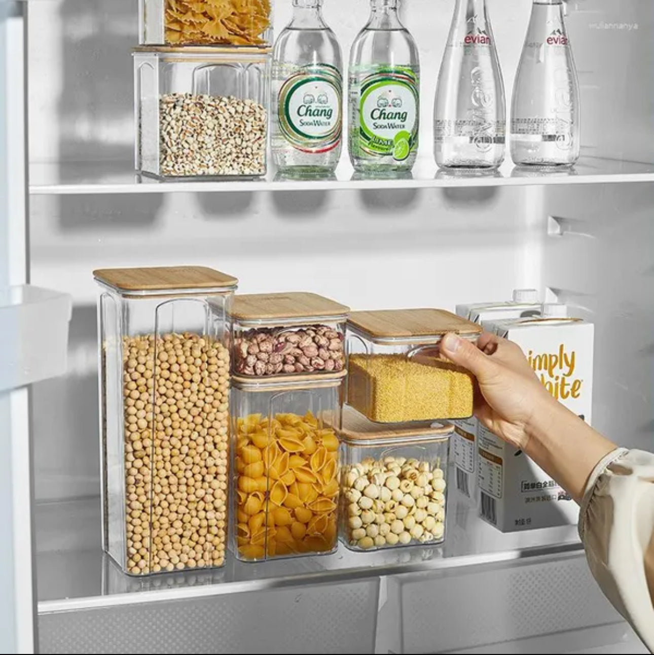 8pcs Airtight Transparent Acrylic Cereal Food/Pantry Storage Containers with bamboo lid