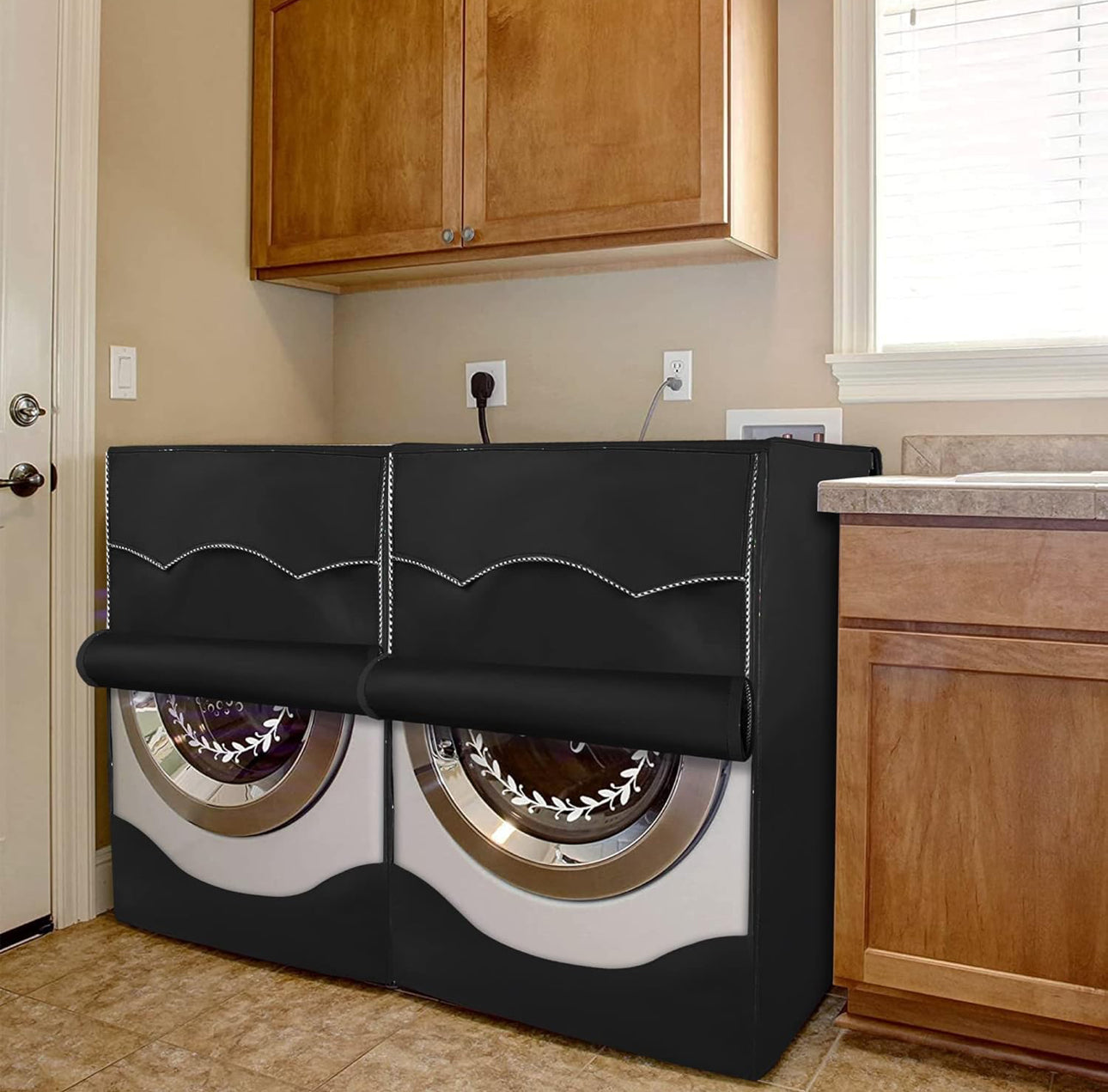 Black Zippered Double Layered Front Load Waterproof Washing Machine Cover