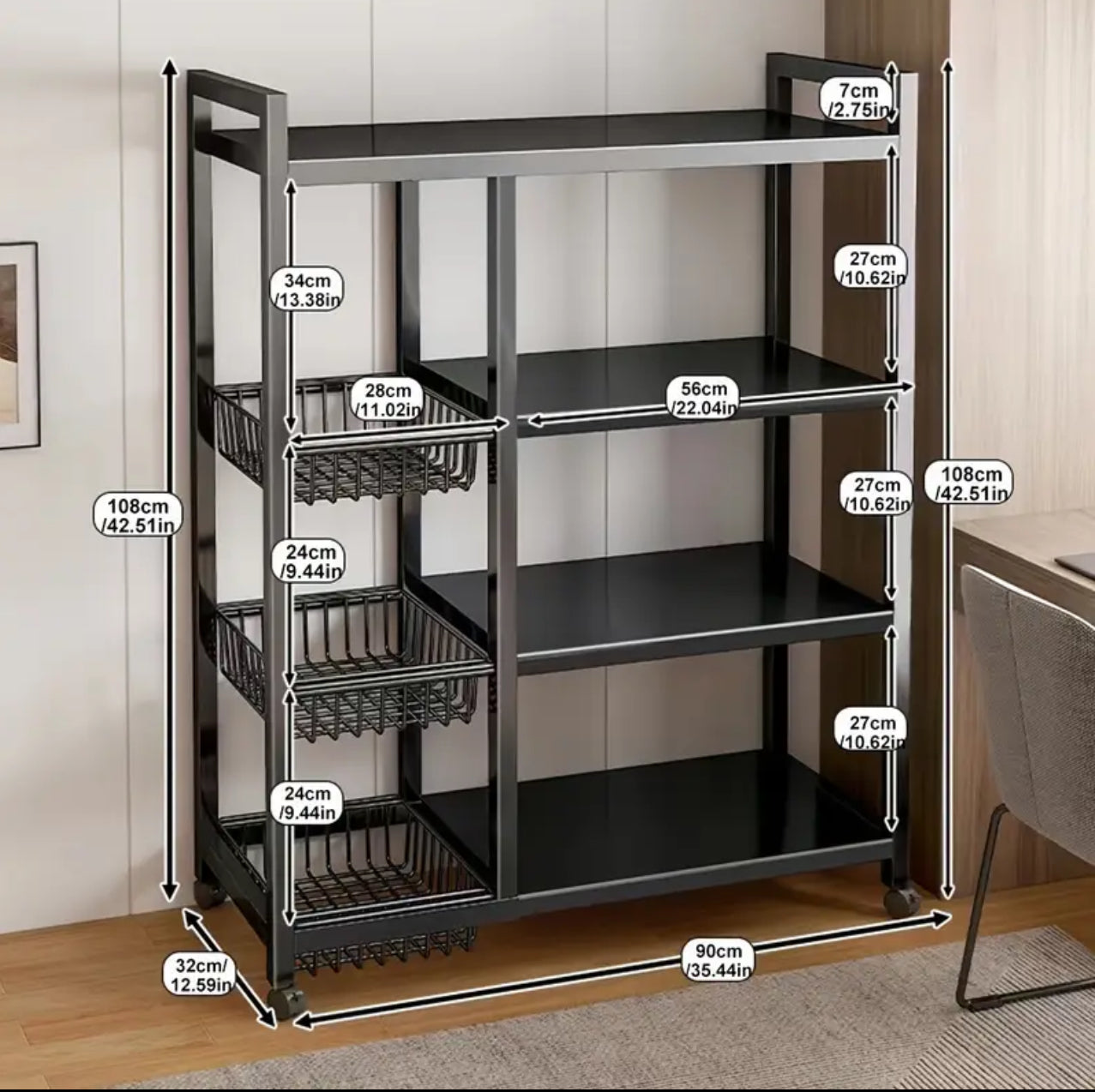 Multifunctional Strong metallic Kitchen rack with movable & lockable wheels