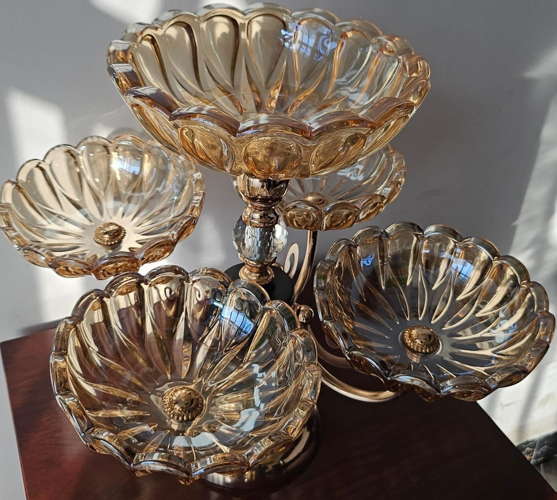 Heavy glass 5 arm fruit bowl elegant presentation set in 5 designs