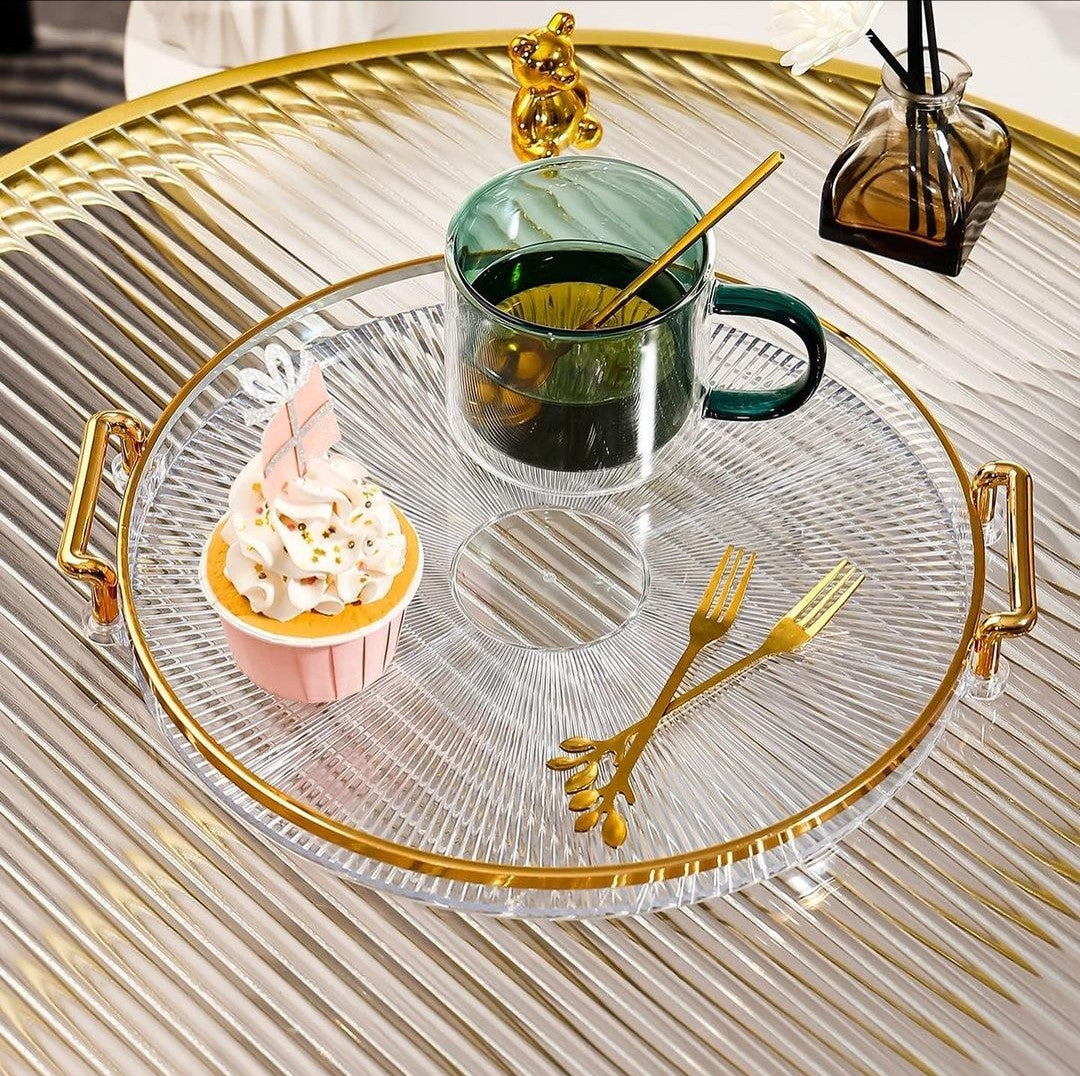 Decorative acrylic tray with golden handle