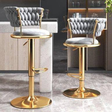 Swivel Bar Stools for Kitchen Island, Counter Height Bar Chairs with velvet Back and Gold Metal Legs