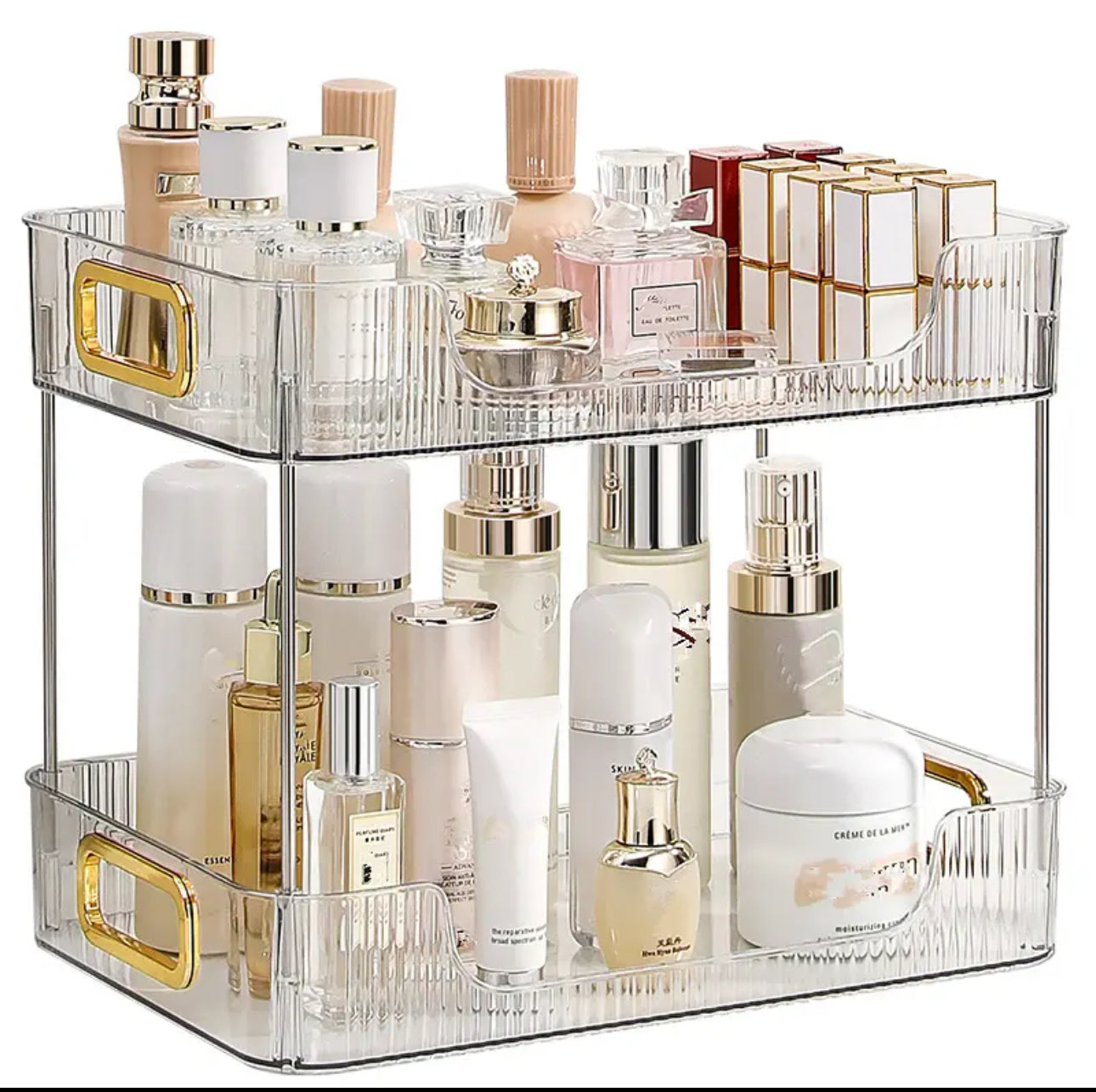2 Layer Multipurpose Gold Organiser / Storage Jewelry Holder Cosmetics Vanity Tray