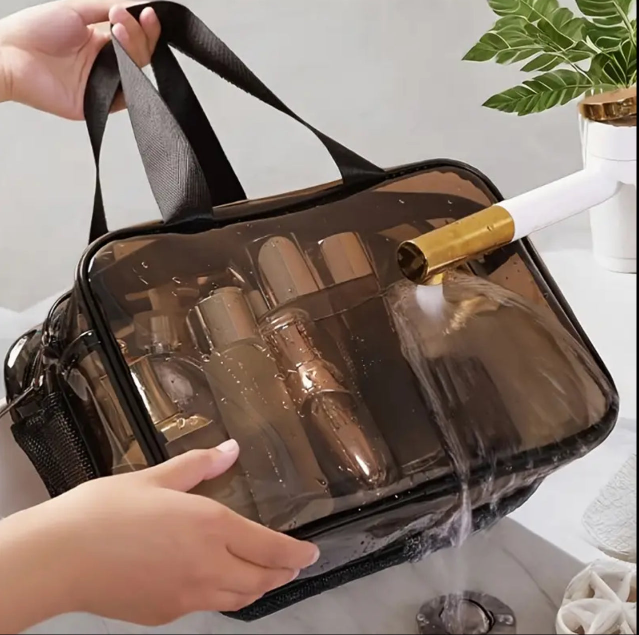 Double sided transparent waterproof toiletries make up bag