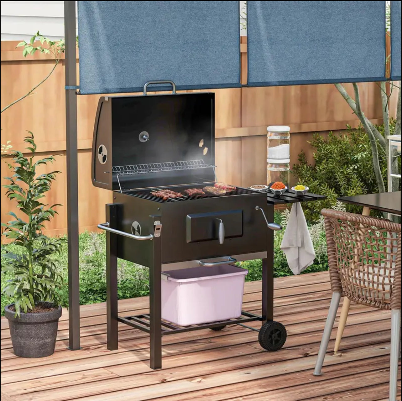 Portable Charcoal BBQ Grill with side table