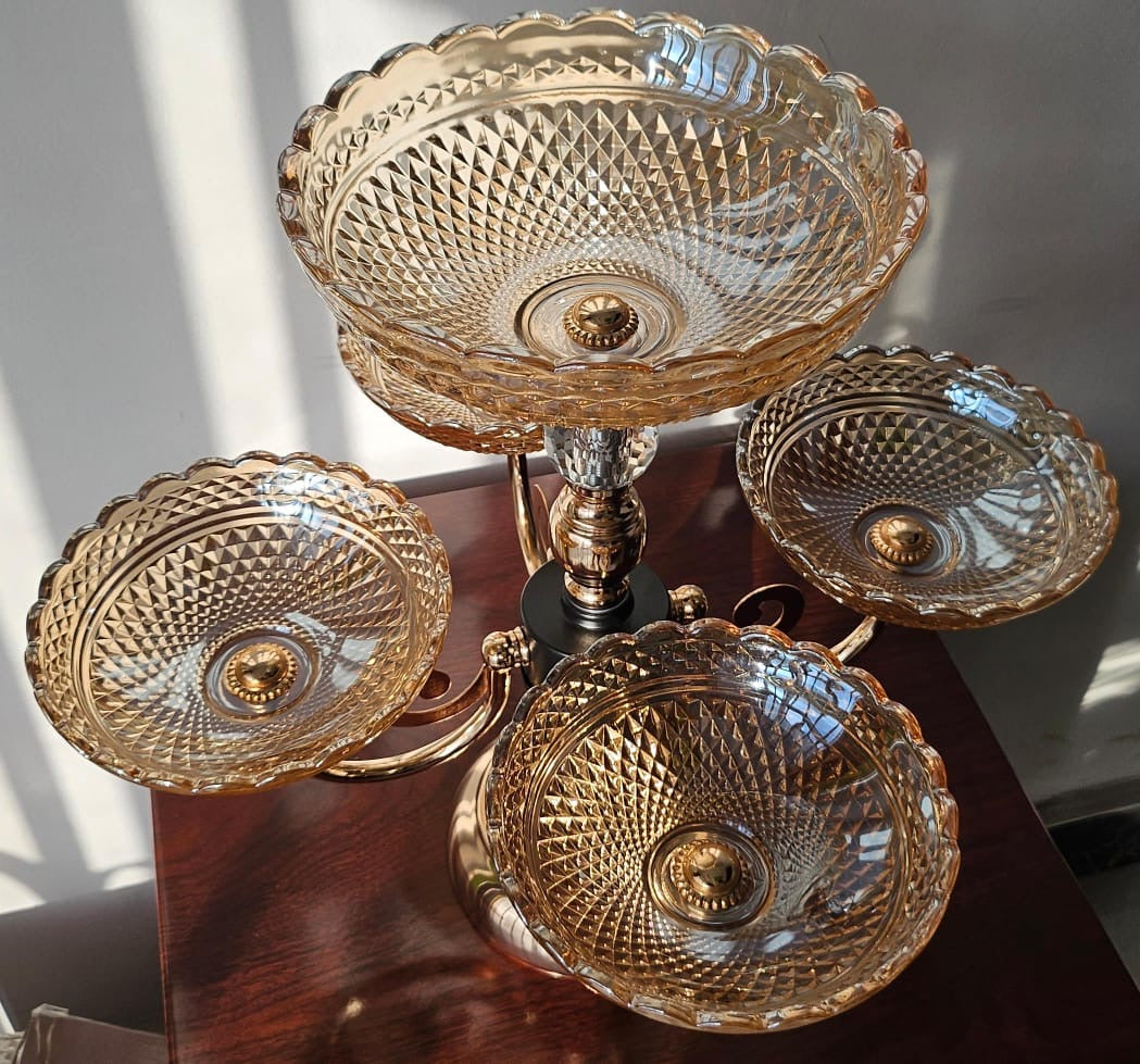 Heavy glass 5 arm fruit bowl elegant presentation set in 5 designs