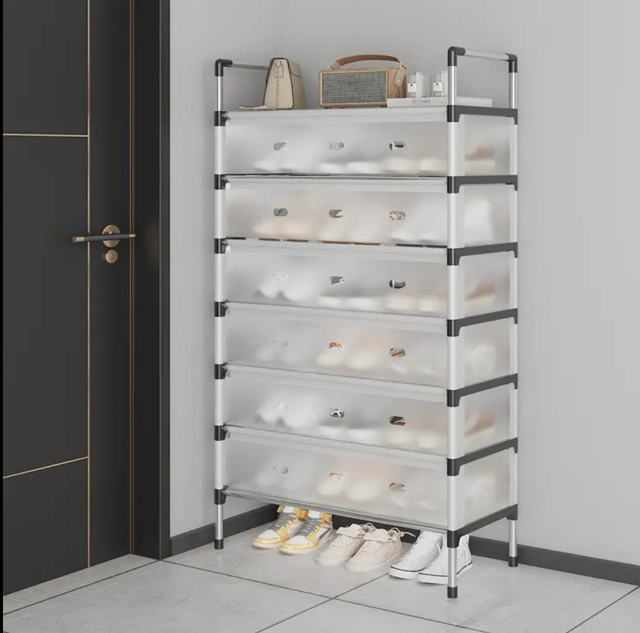 Shoe Rack Six Shelves - Stainless Steel Shoe Organizer