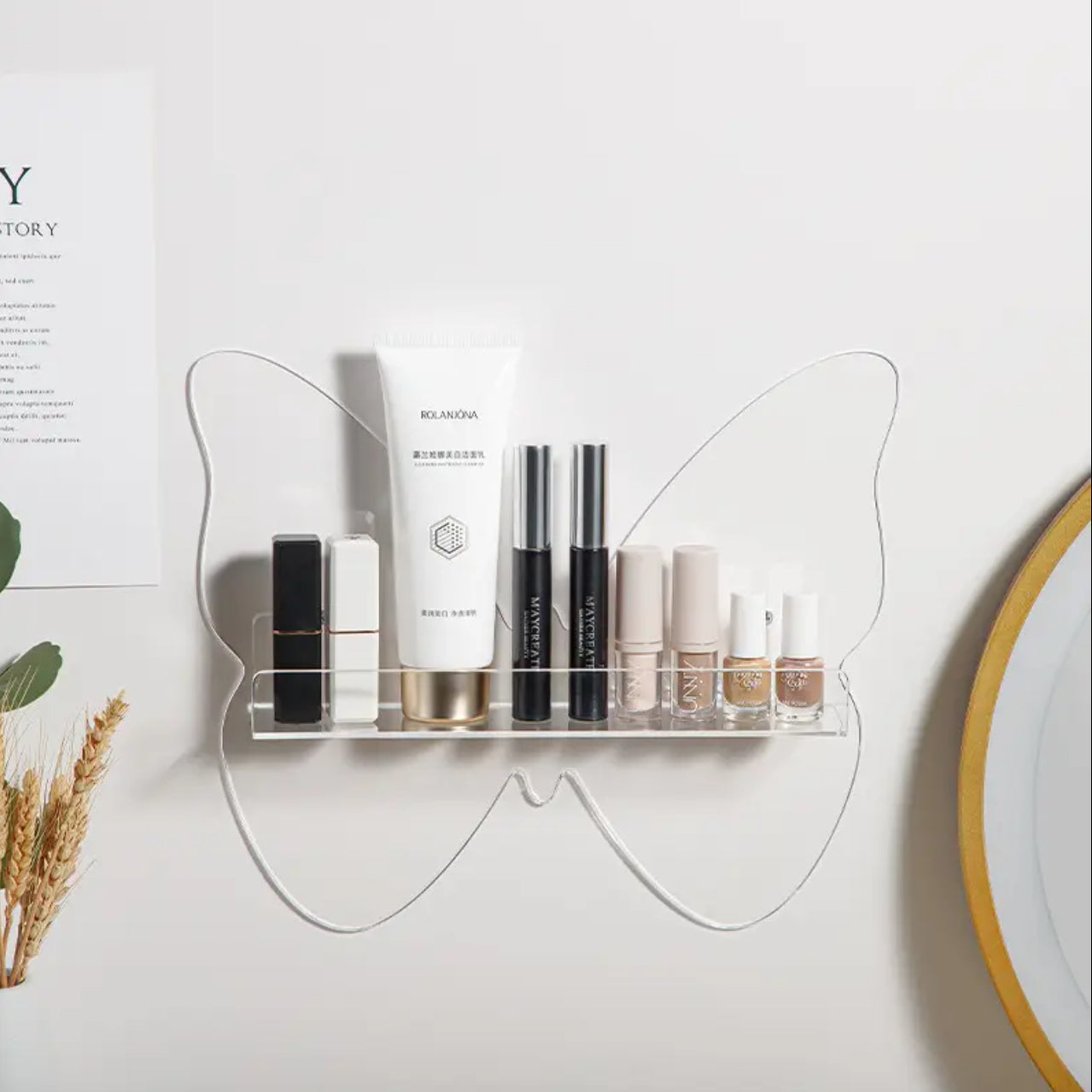 Acrylic Butterfly design Floating Bathroom Shelve