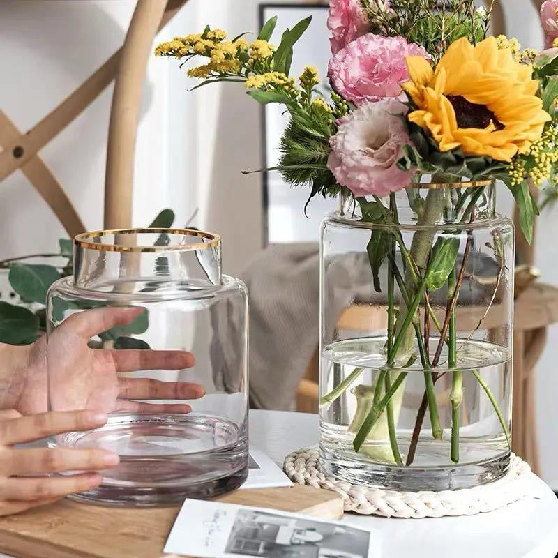 Modern creative clear glass vase with a touch of gold