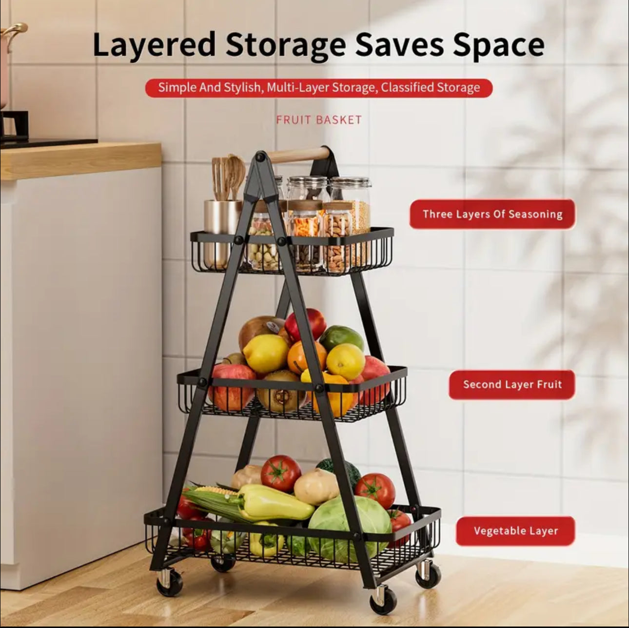 Multi-Function 3-Tier A Shape Metal Mobile Trolley Cart