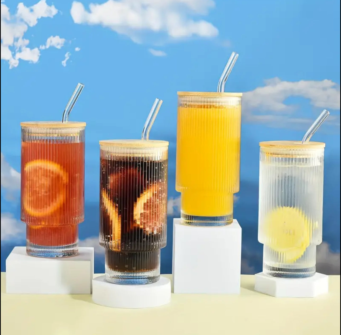 4pcs Aesthetic Highball crystal ribbed glasses