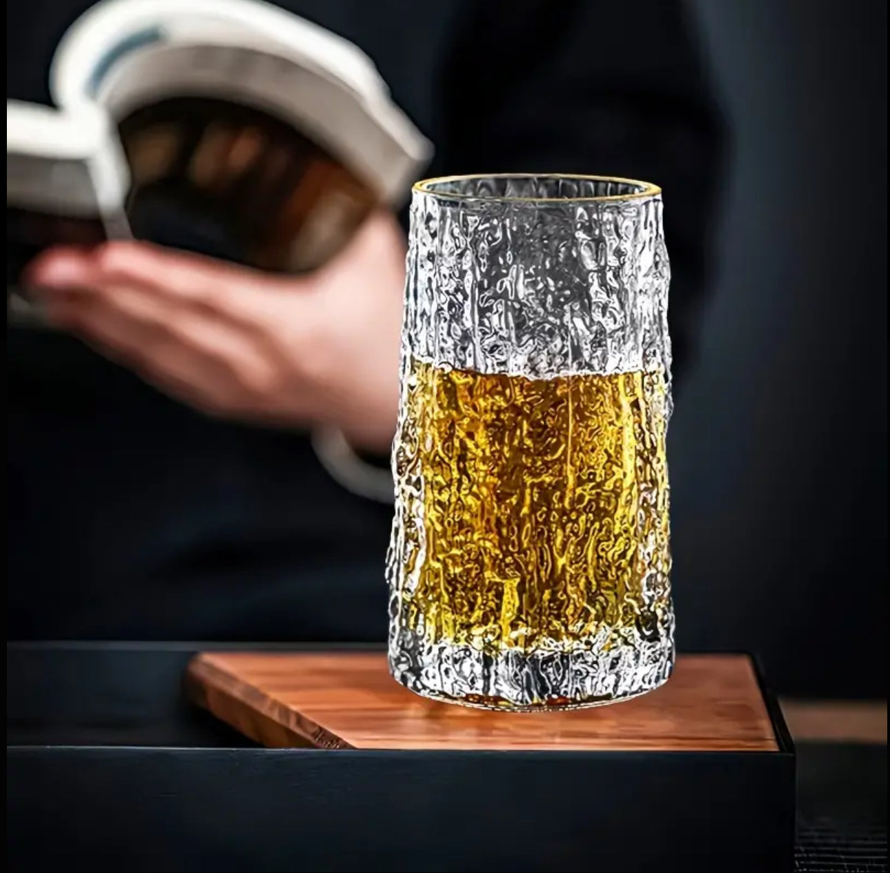 6pcs High Aesthetic New Bark Patterned Glass water cup With Gold Rim