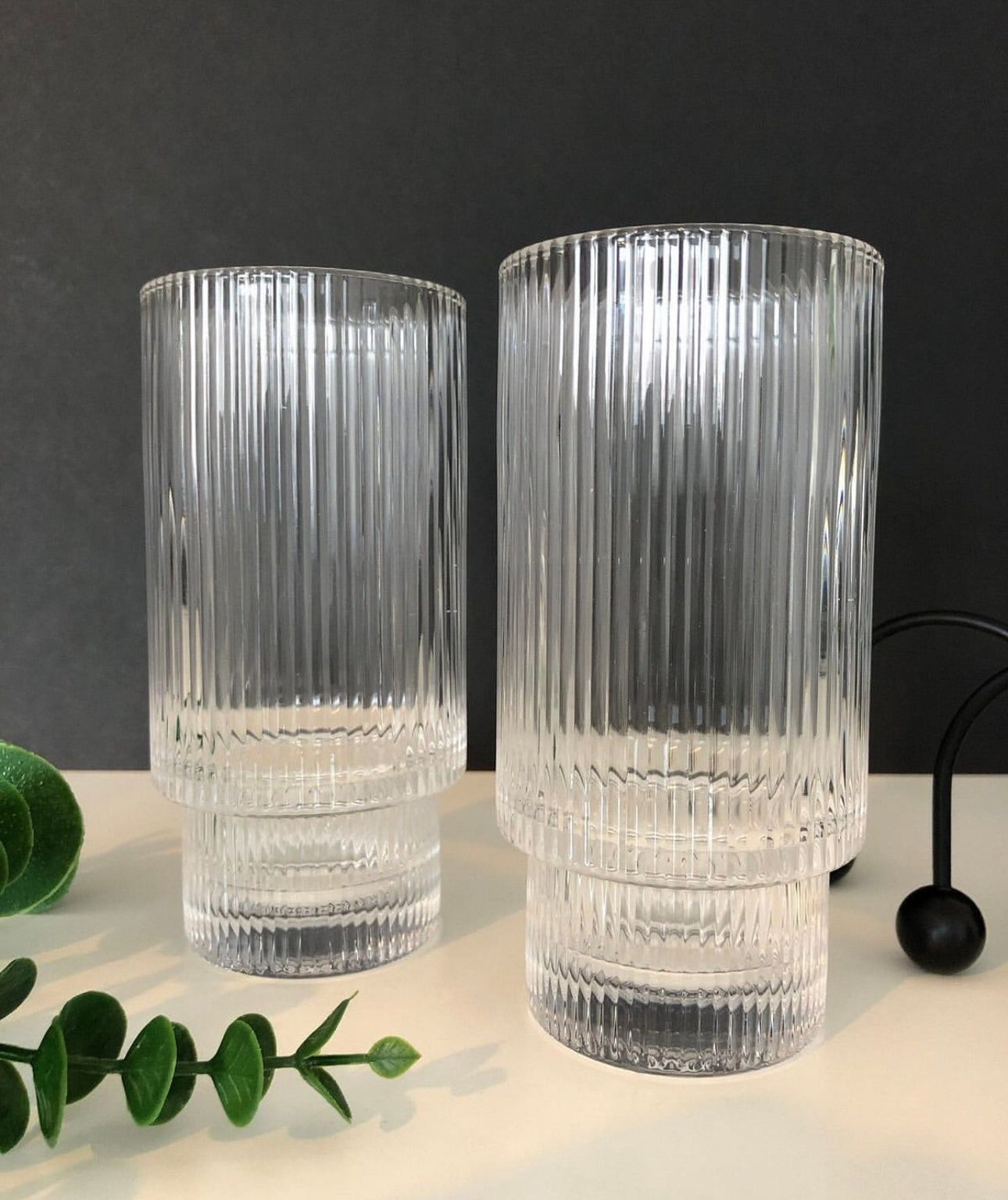 6pcs Fancy Aesthetic Highball crystal ribbed glasses