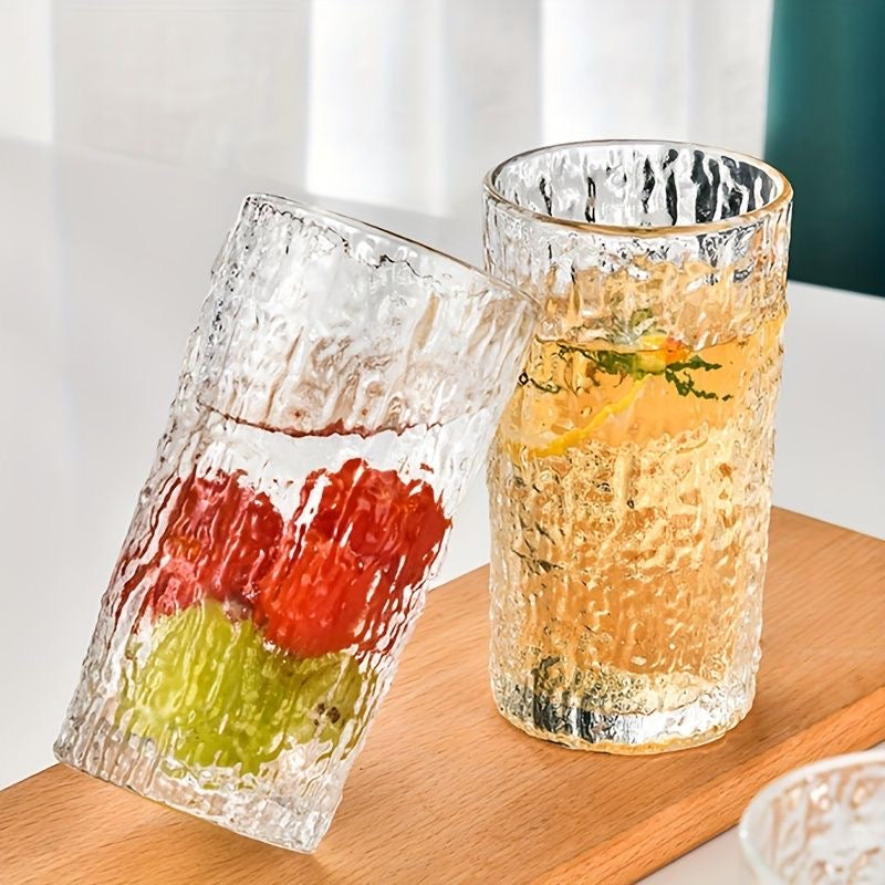 6pcs High Aesthetic New Bark Patterned Glass water cup With Gold Rim