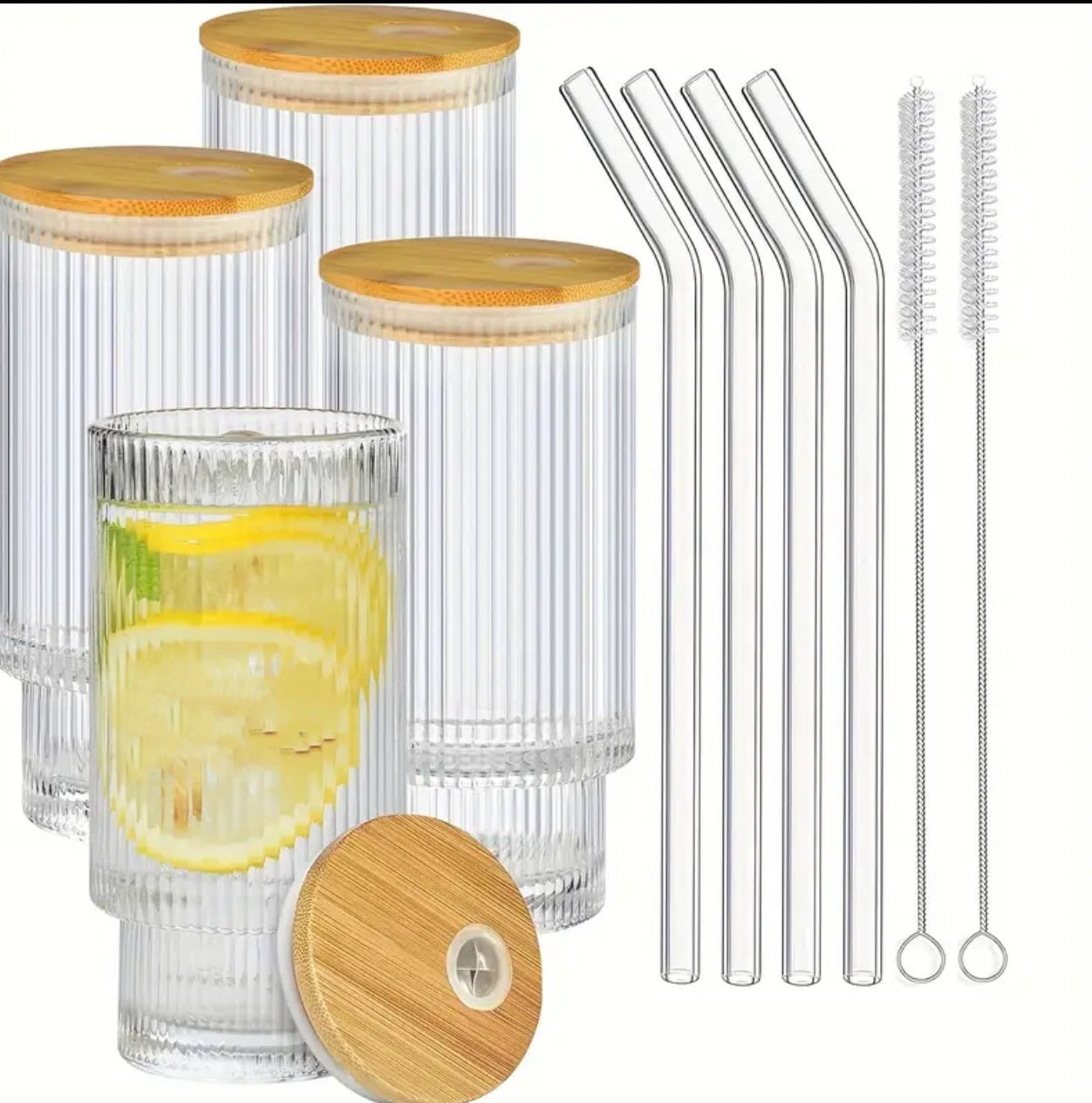 4pcs Aesthetic Highball crystal ribbed glasses