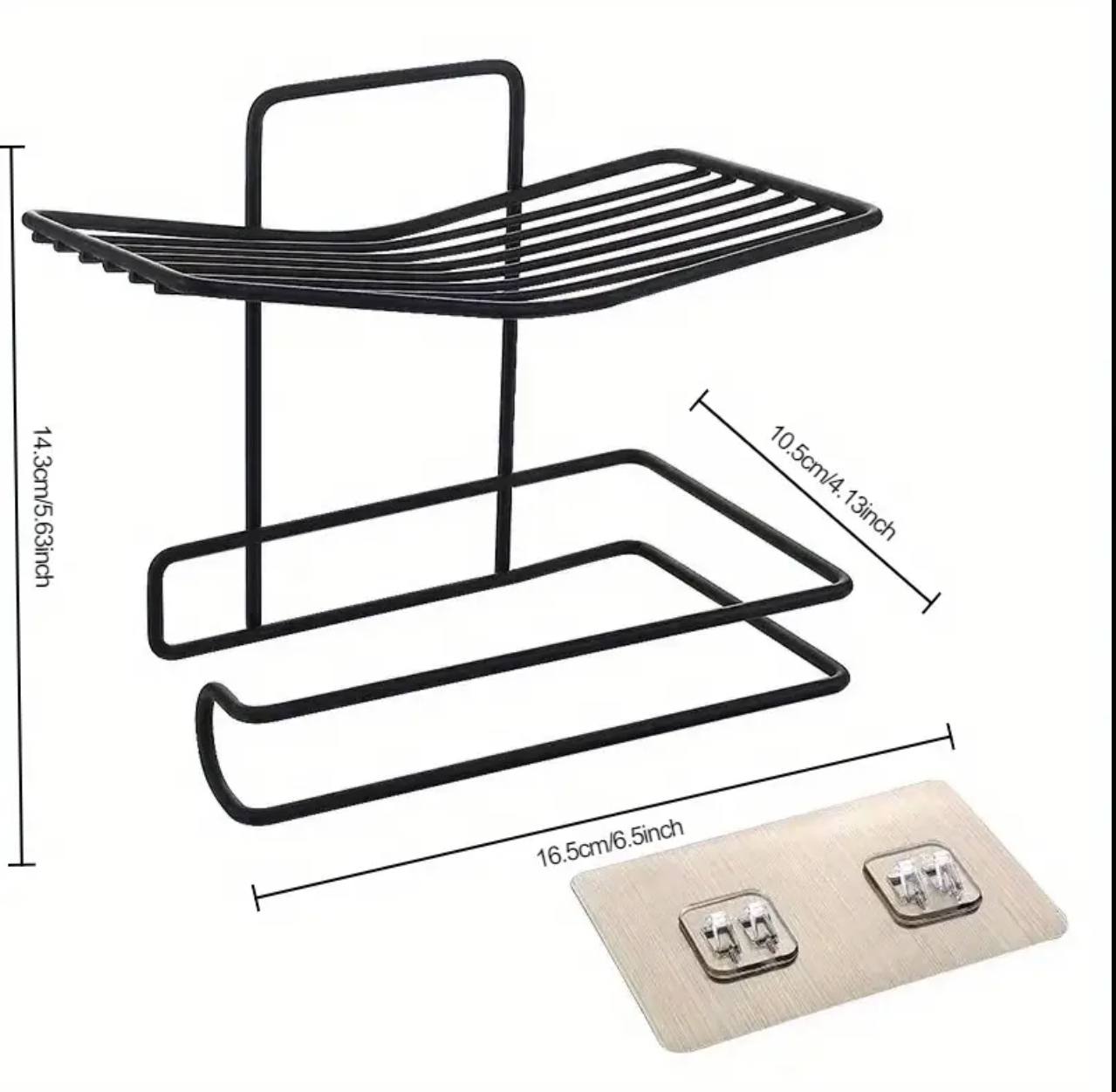 Wall mounted wrought iron tissue holder with adhesive sticker