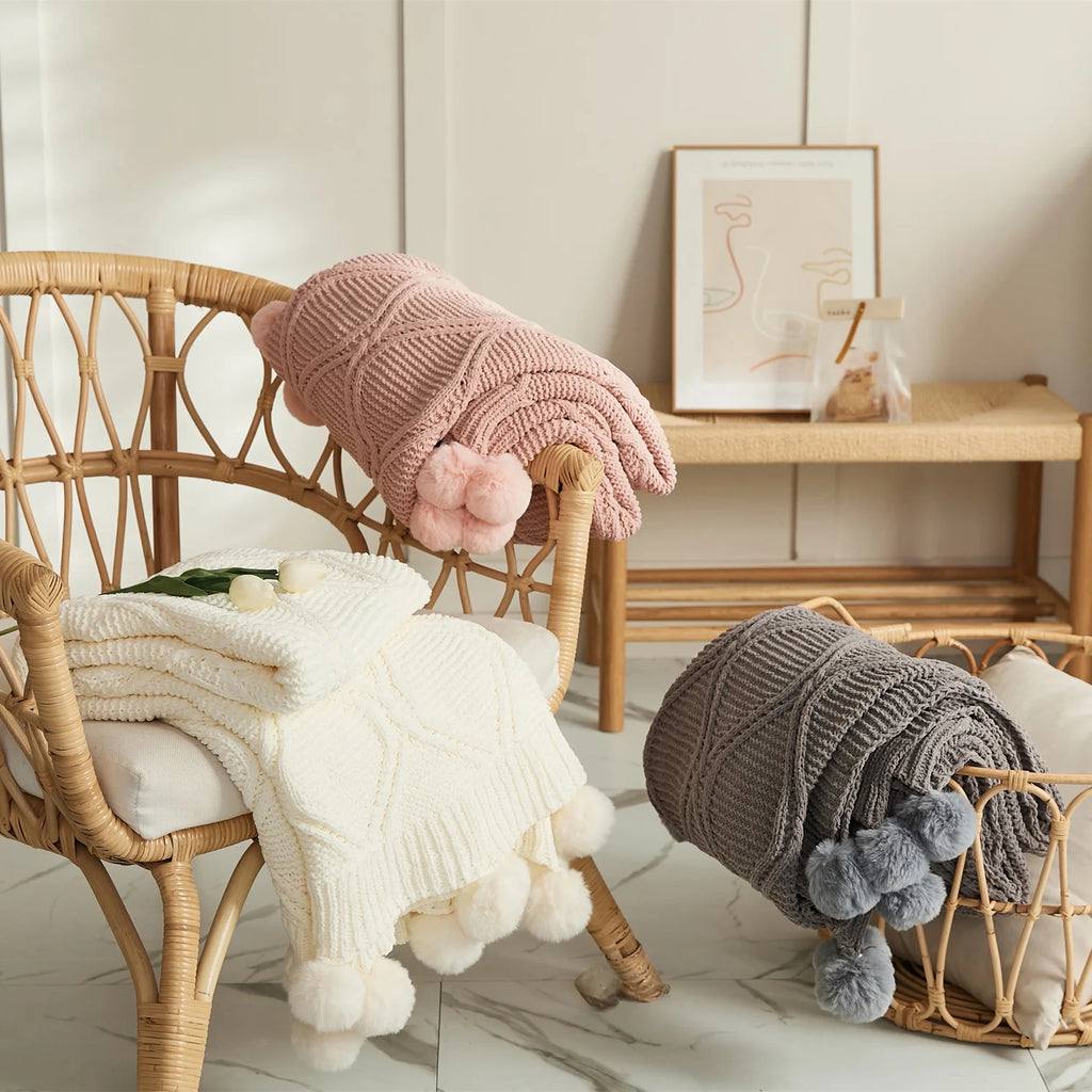 Nordic knitted throw blanket