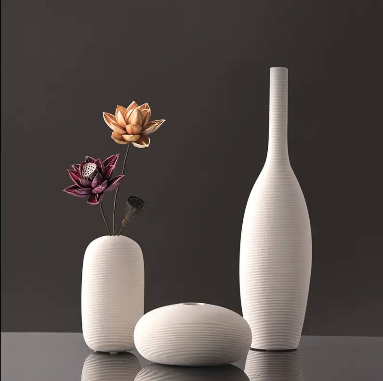 Modern ceramic 3 in 1 modern home decor vase set