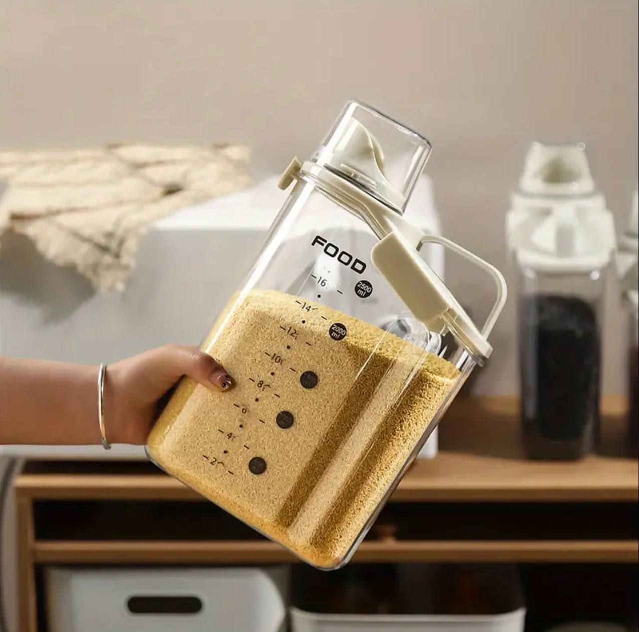 Transparent air tight food storage container/cereal dispenser
