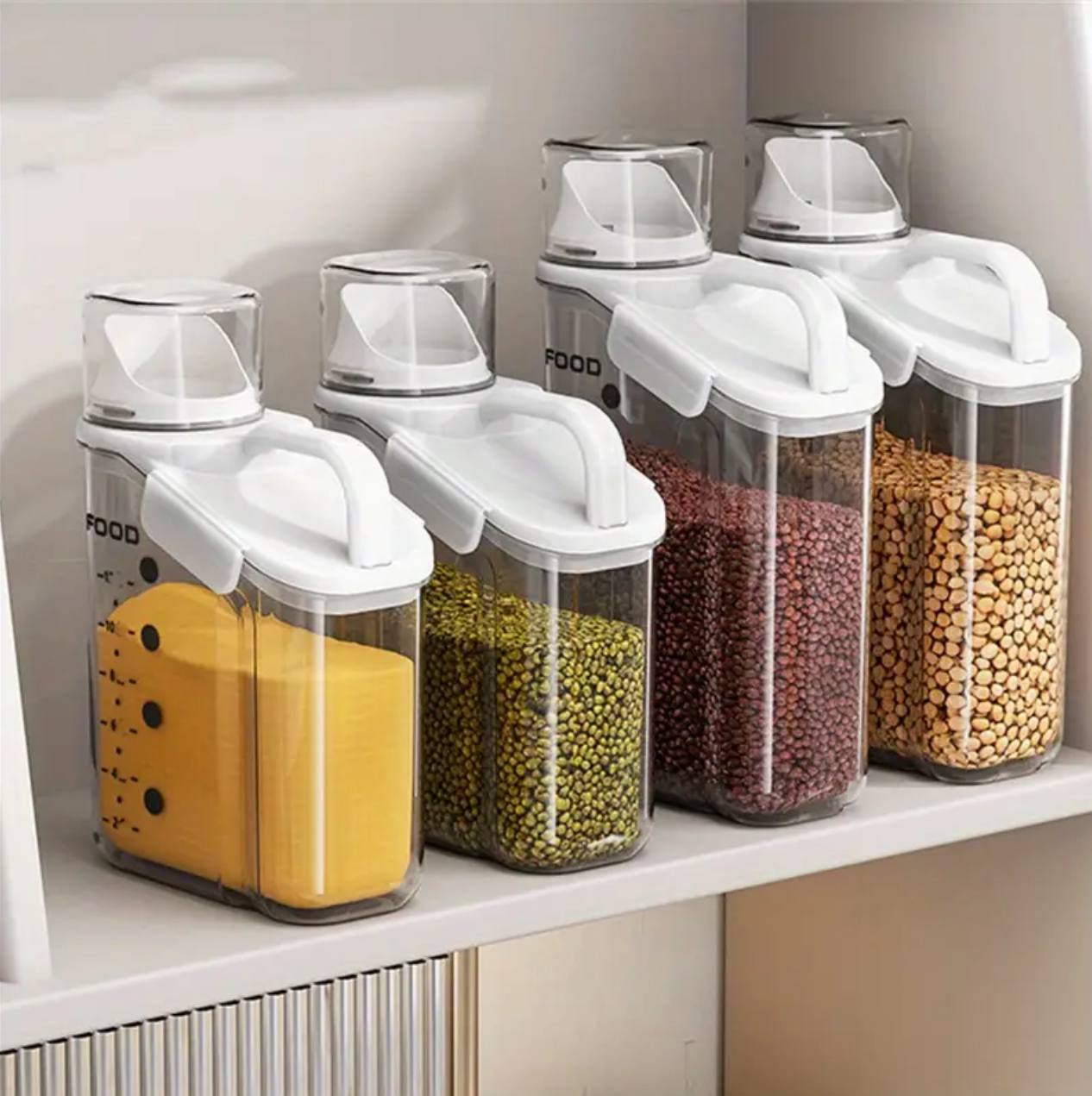 Transparent air tight food storage container/cereal dispenser