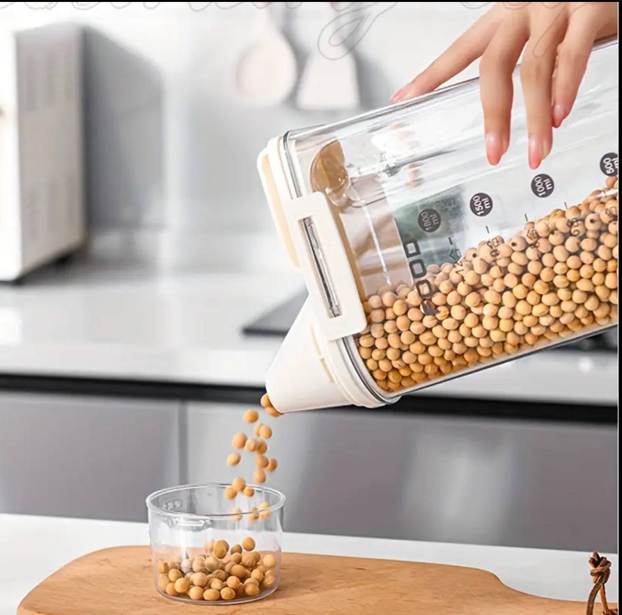 Transparent air tight food storage container/cereal dispenser