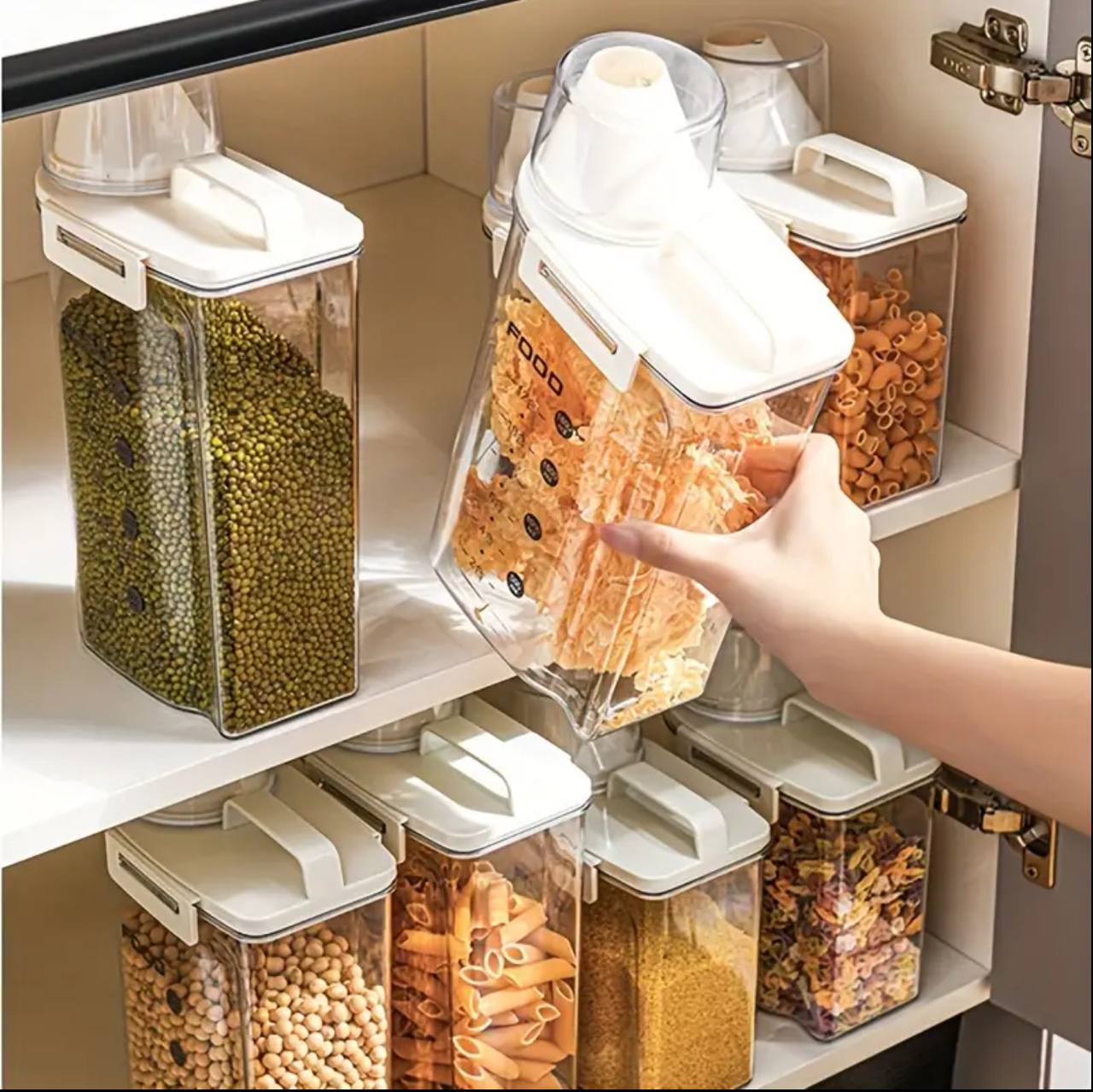 Transparent air tight food storage container/cereal dispenser