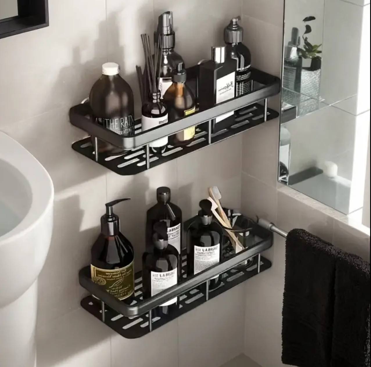 2 pcs Aluminum alloy Rectangular Shelf with adhesive stickers