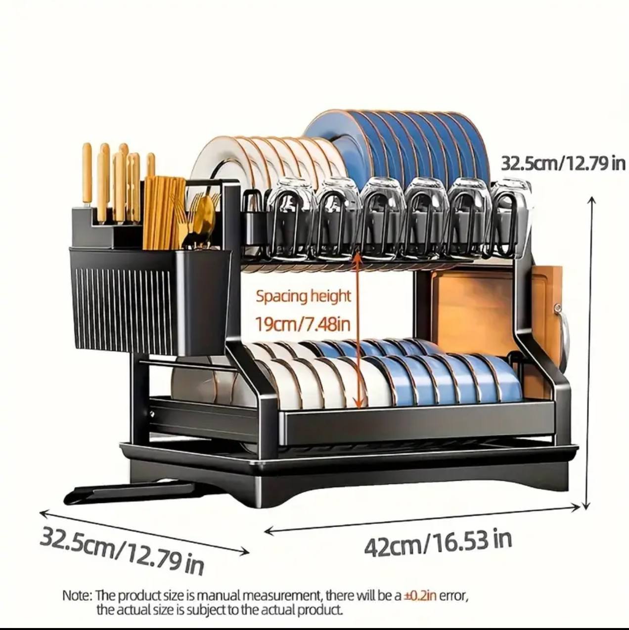 2-Tier Kitchen Dish Rack with drain tray