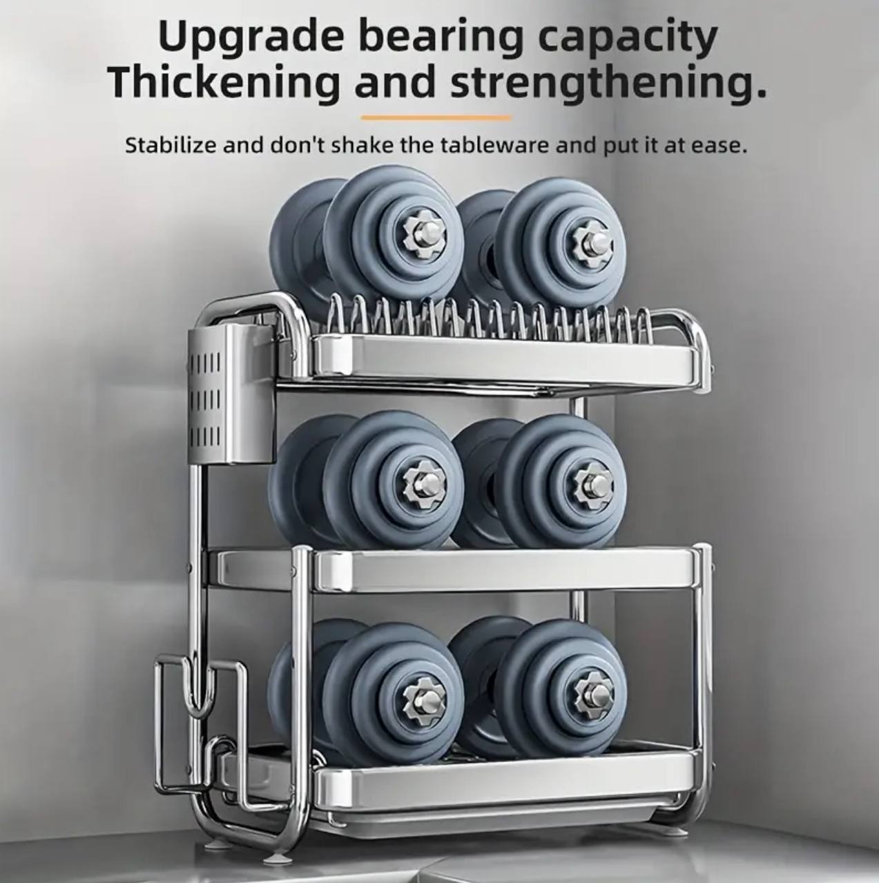 201ss Material 3-Tier Kitchen Chrome plated Dish Rack with drain tray