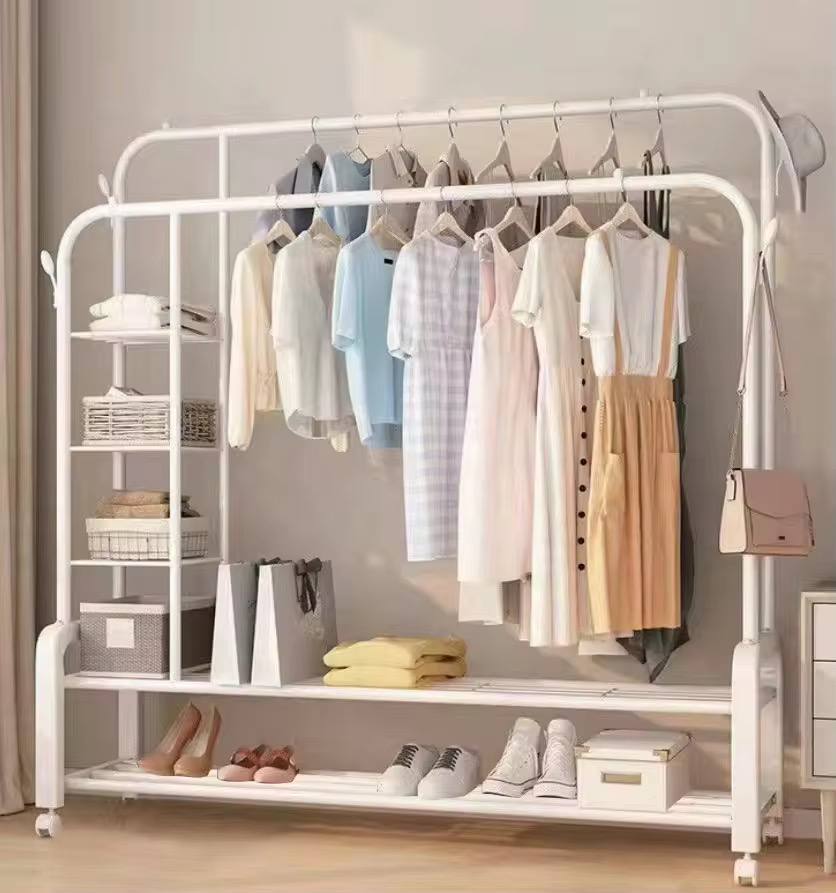 Double Layer Garment Rack Floor Standing Clothes Hanger