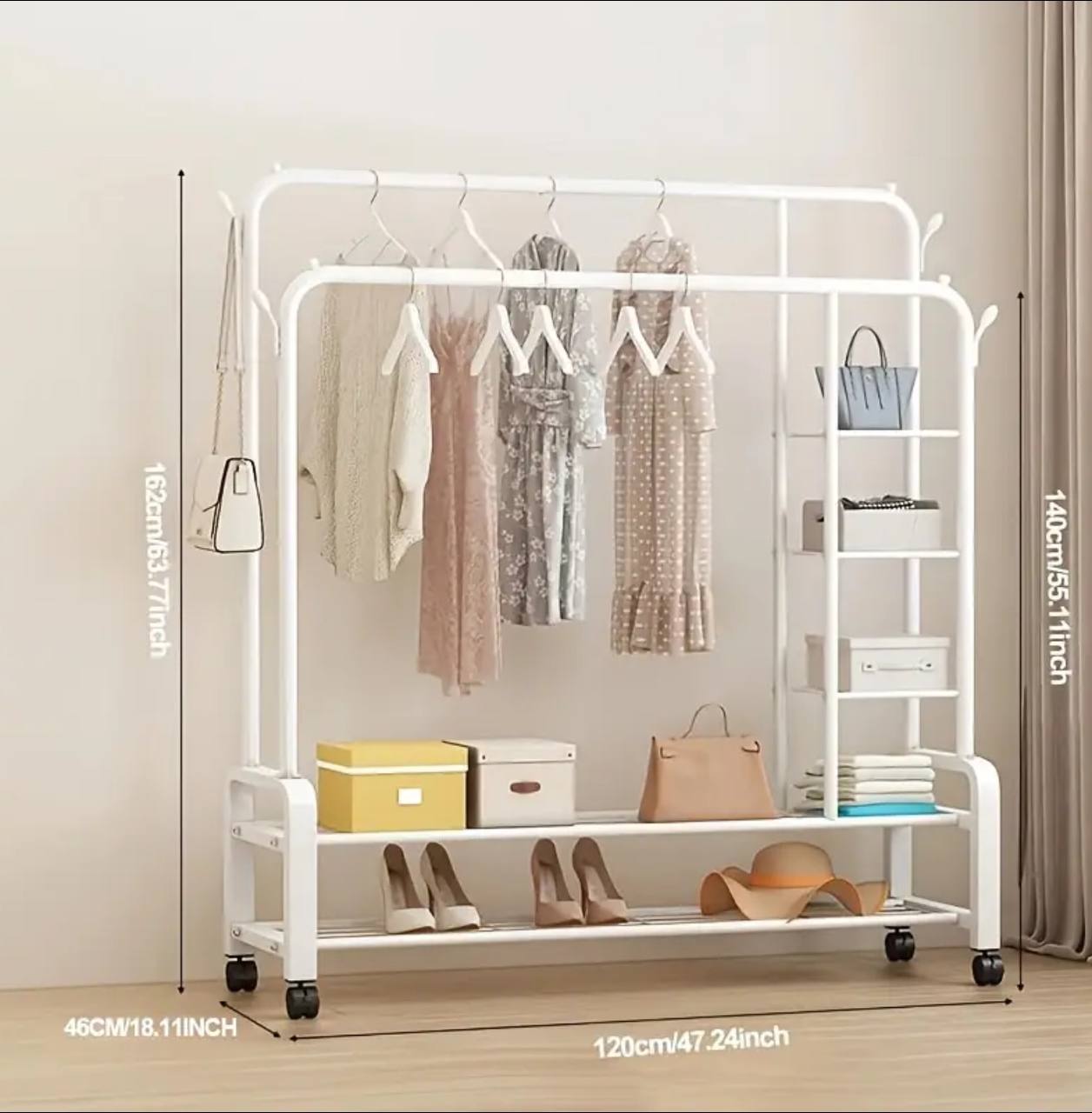Double Layer Garment Rack Floor Standing Clothes Hanger