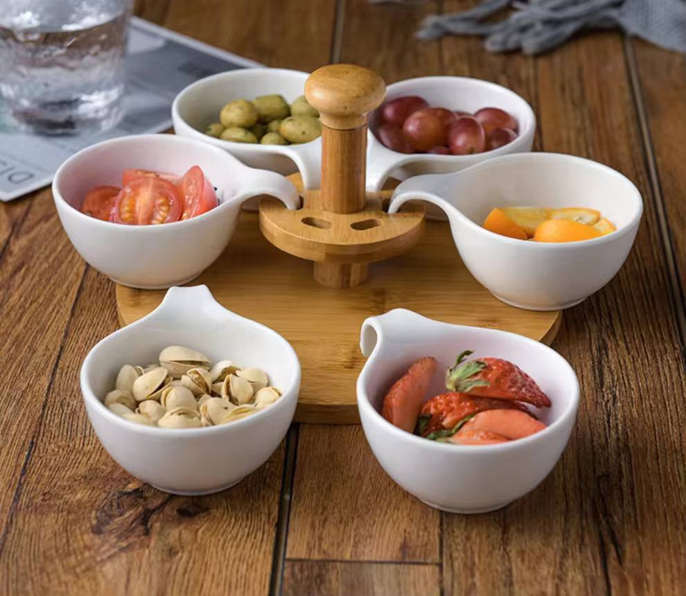 6pcs sauce dishes with bamboo