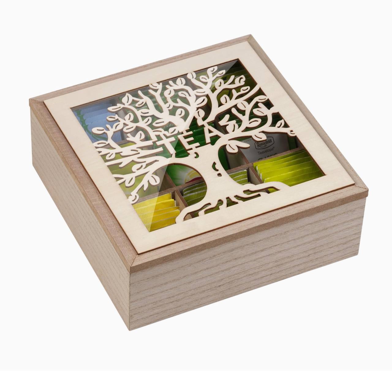 Handmade family tree wooden tea/coffee organizer
