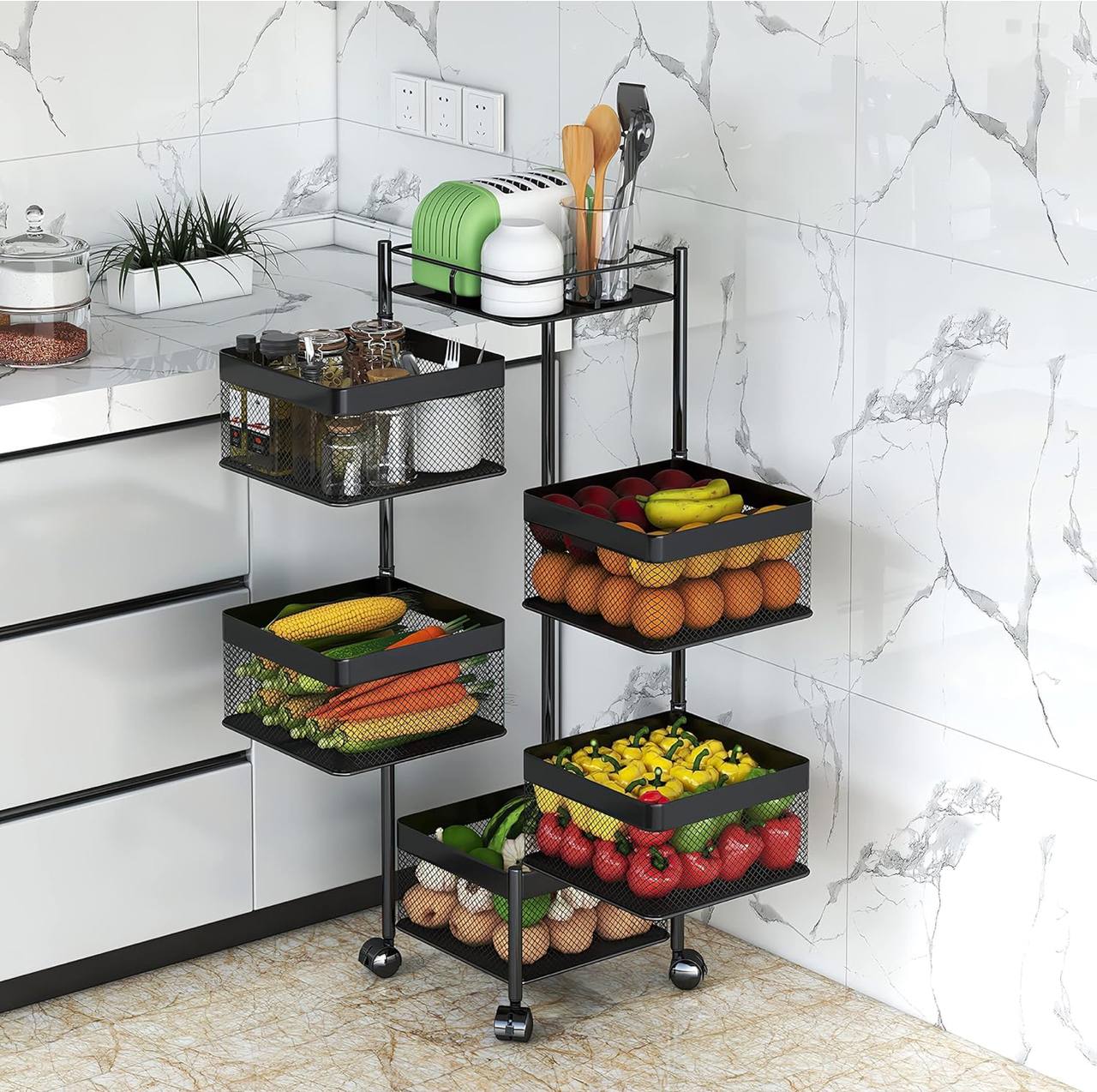 Square Fruit Rack With Wheels
