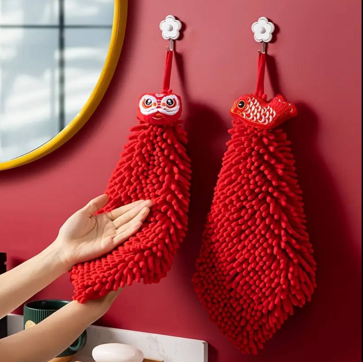 Red Chenille Hand Towels