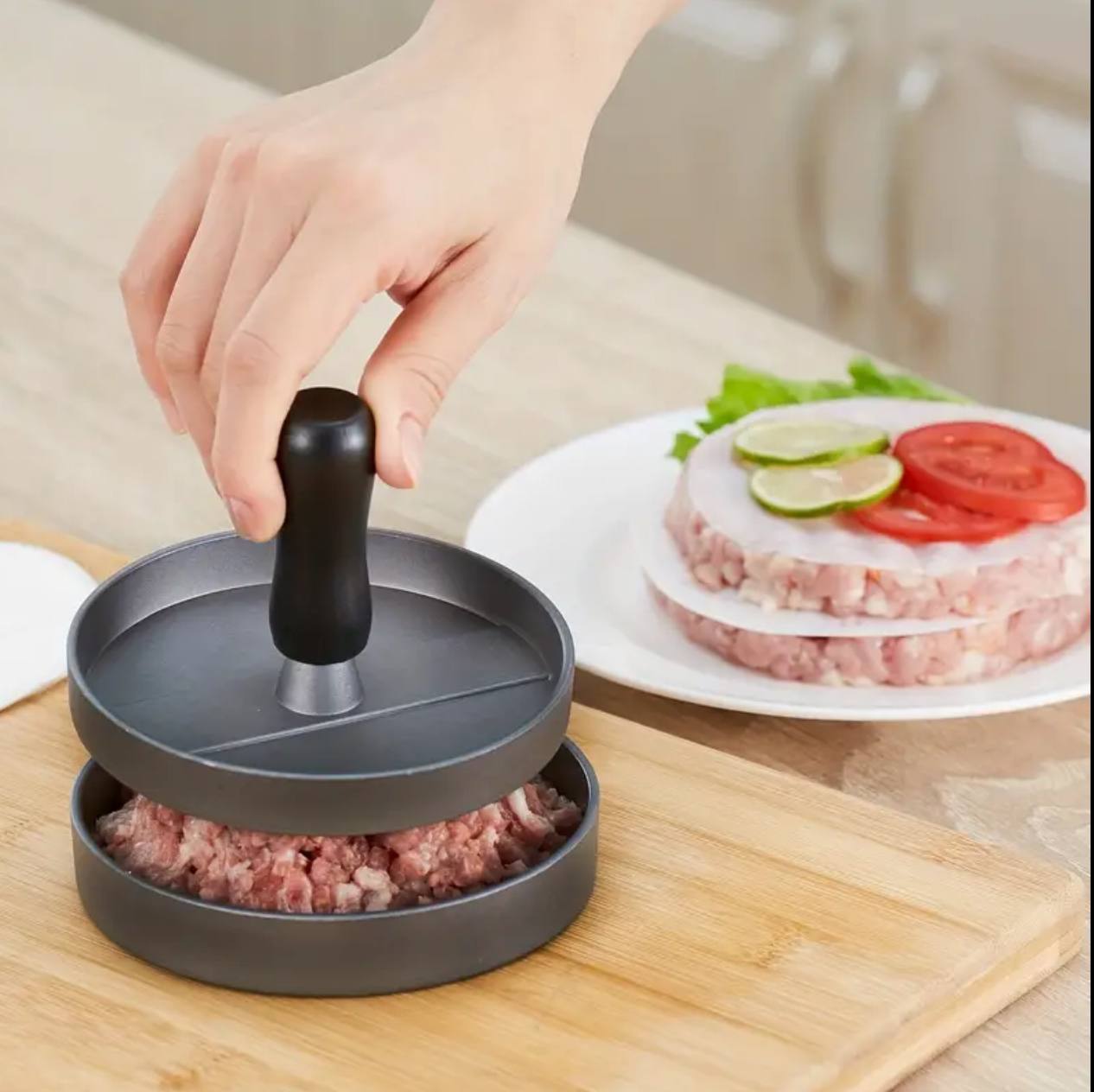 Stainless steel burger press