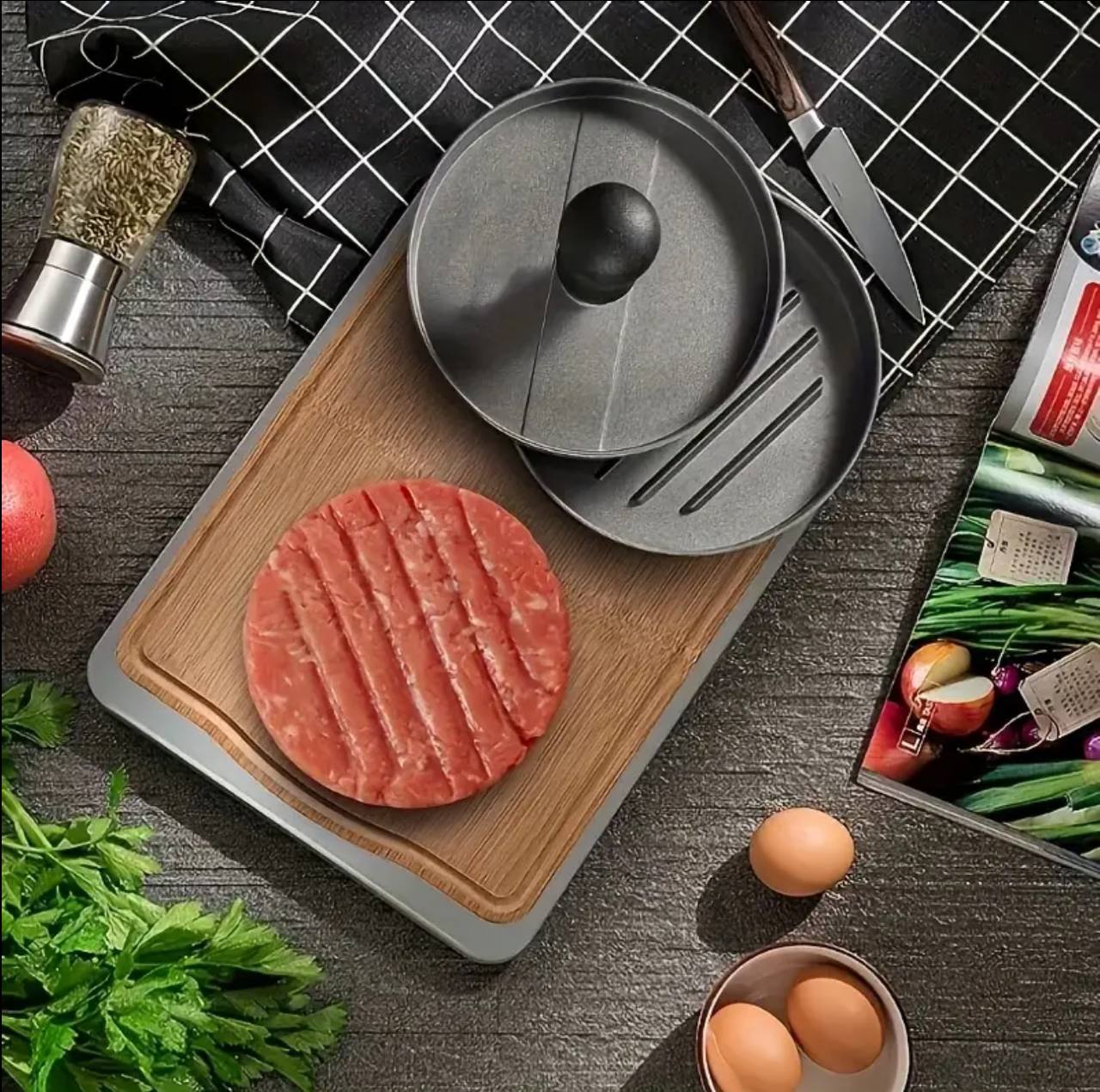 Stainless steel burger press
