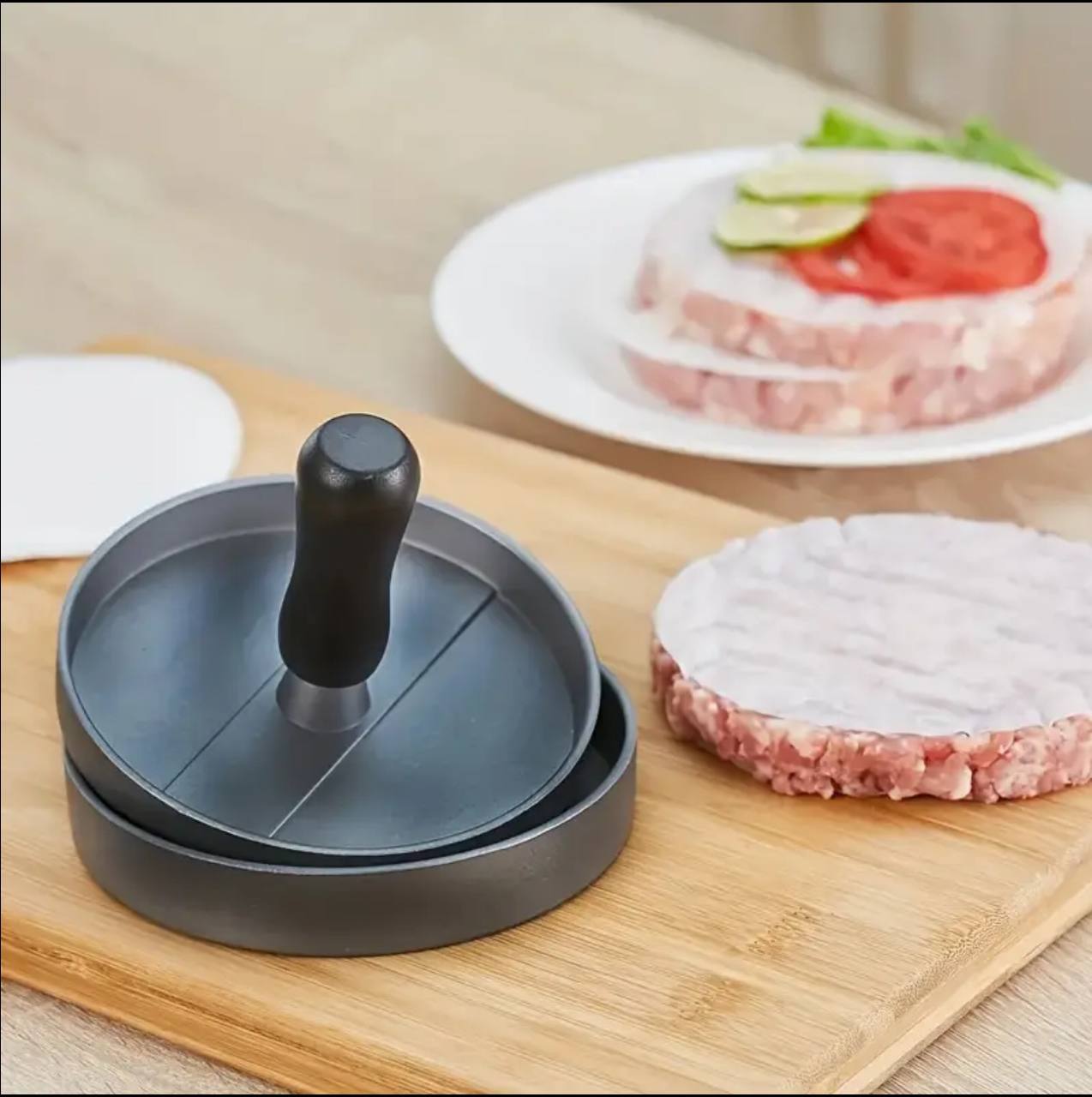 Stainless steel burger press