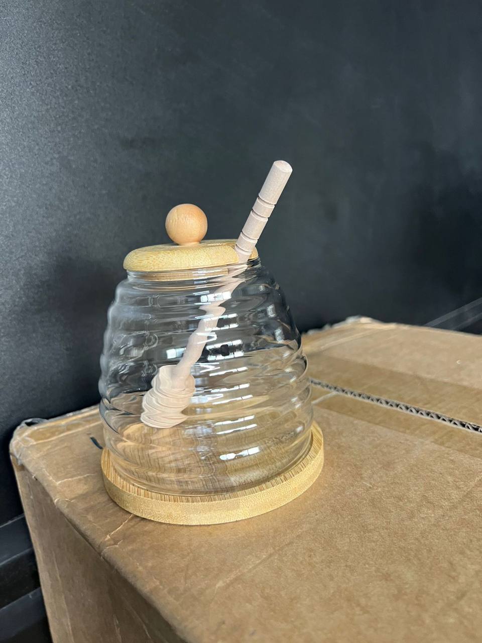 Multi-Purpose Glass Honey Storage Jars with Wooden Lid and Stirring Stick