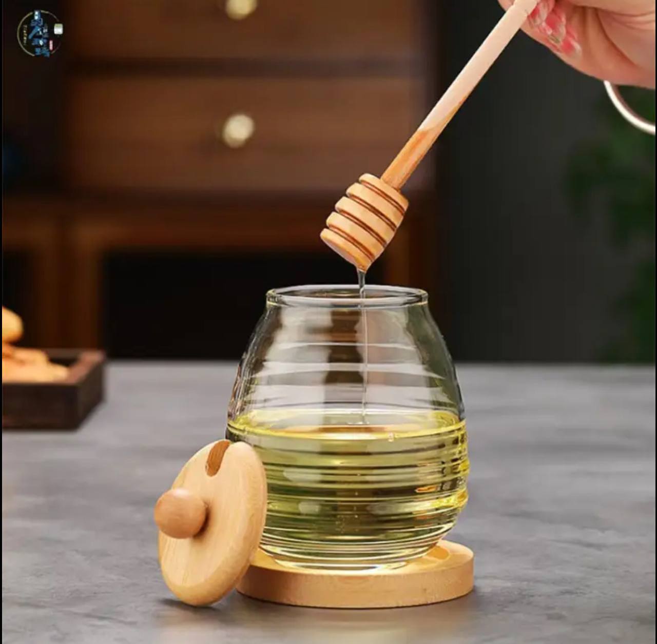 Multi-Purpose Glass Honey Storage Jars with Wooden Lid and Stirring Stick